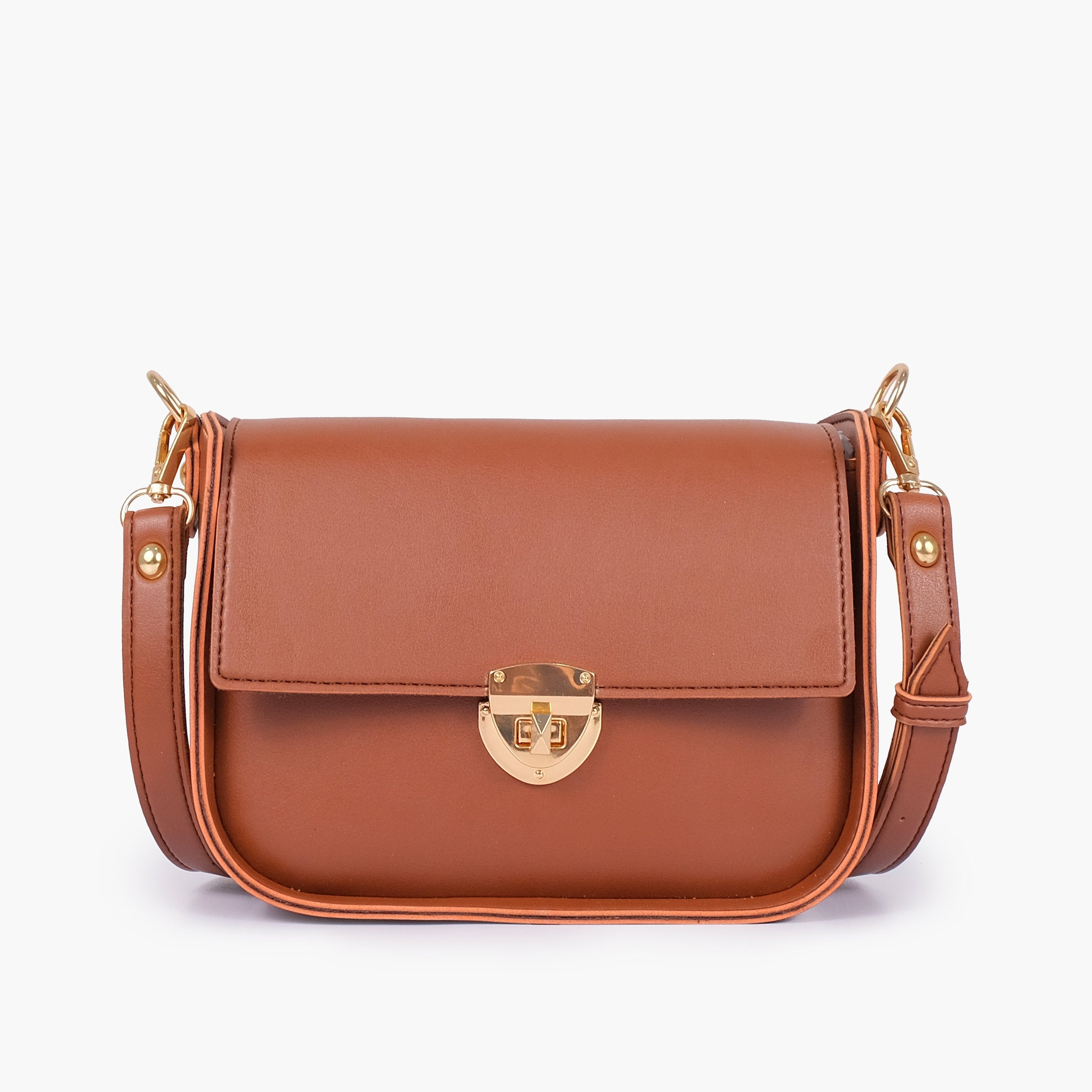 Brown saddle bag with twist lock