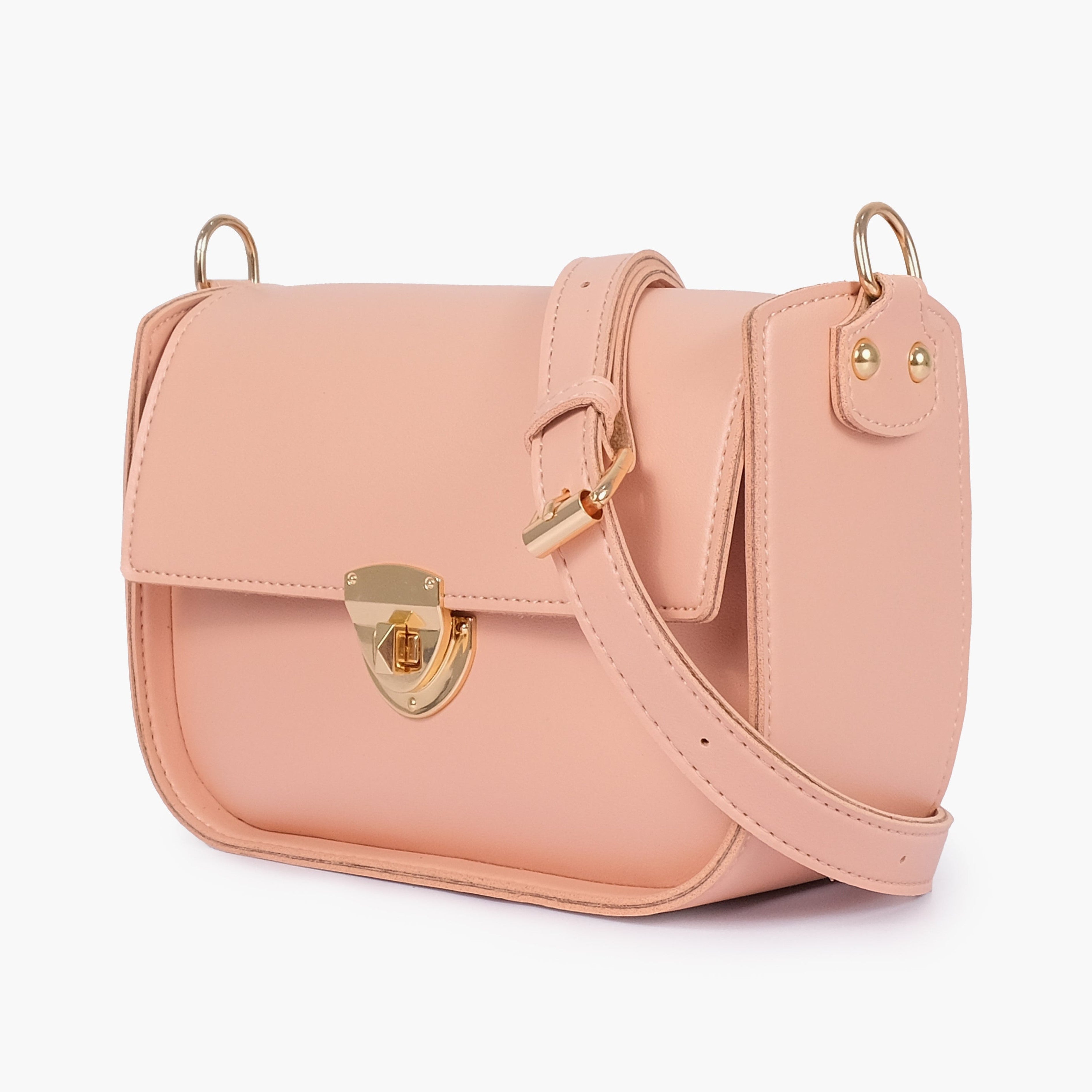 Peach saddle bag with twist lock