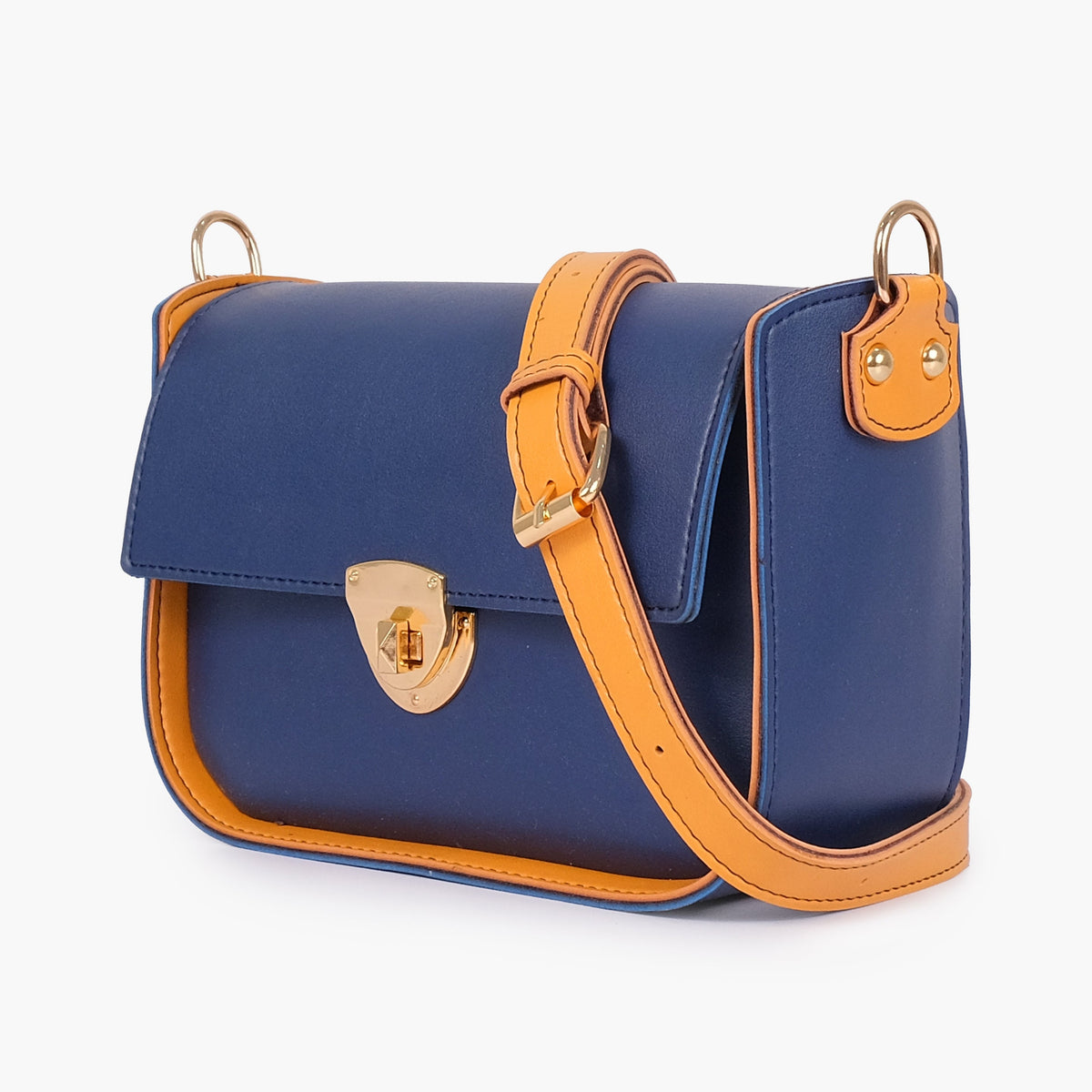 Blue saddle bag with twist lock