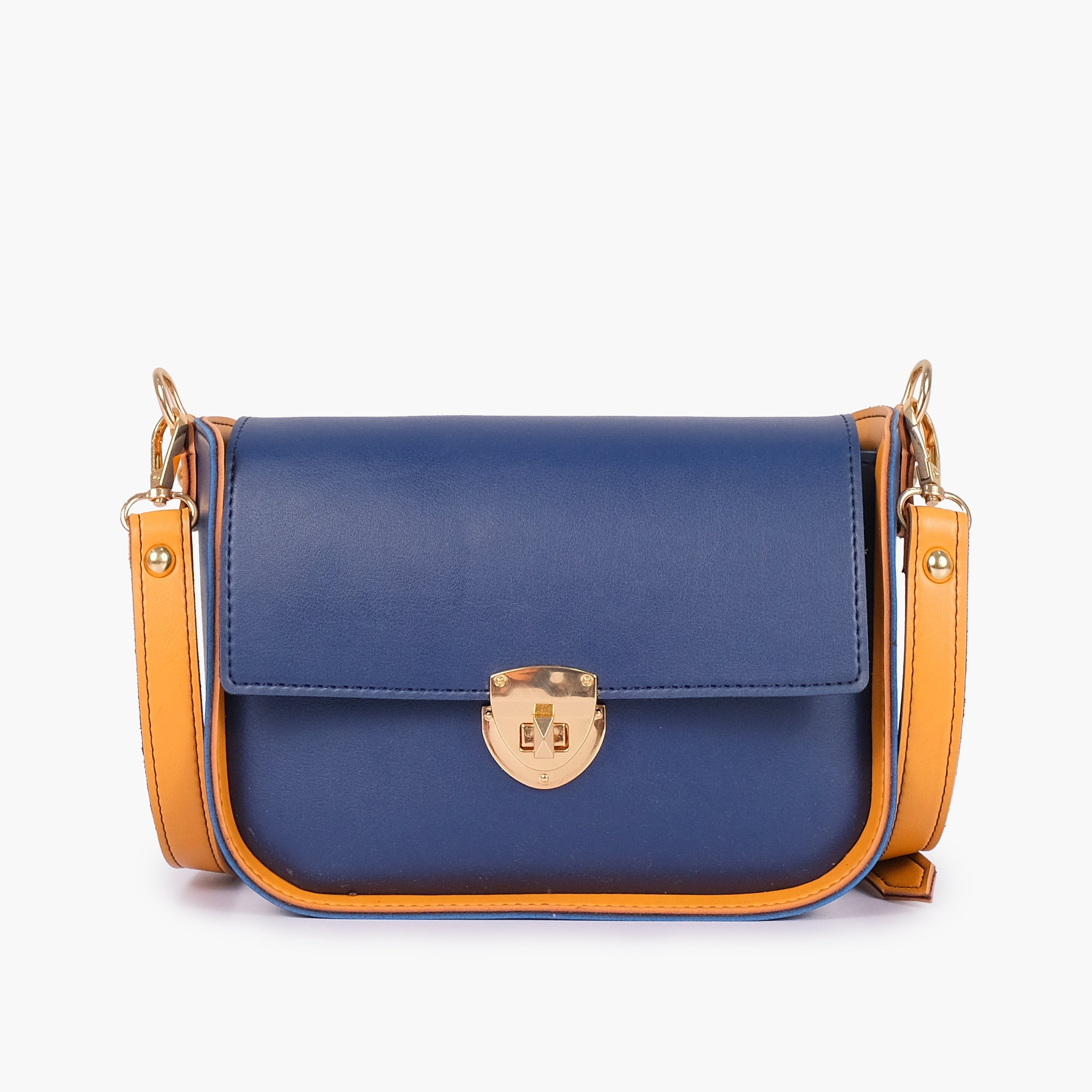 Blue saddle bag with twist lock