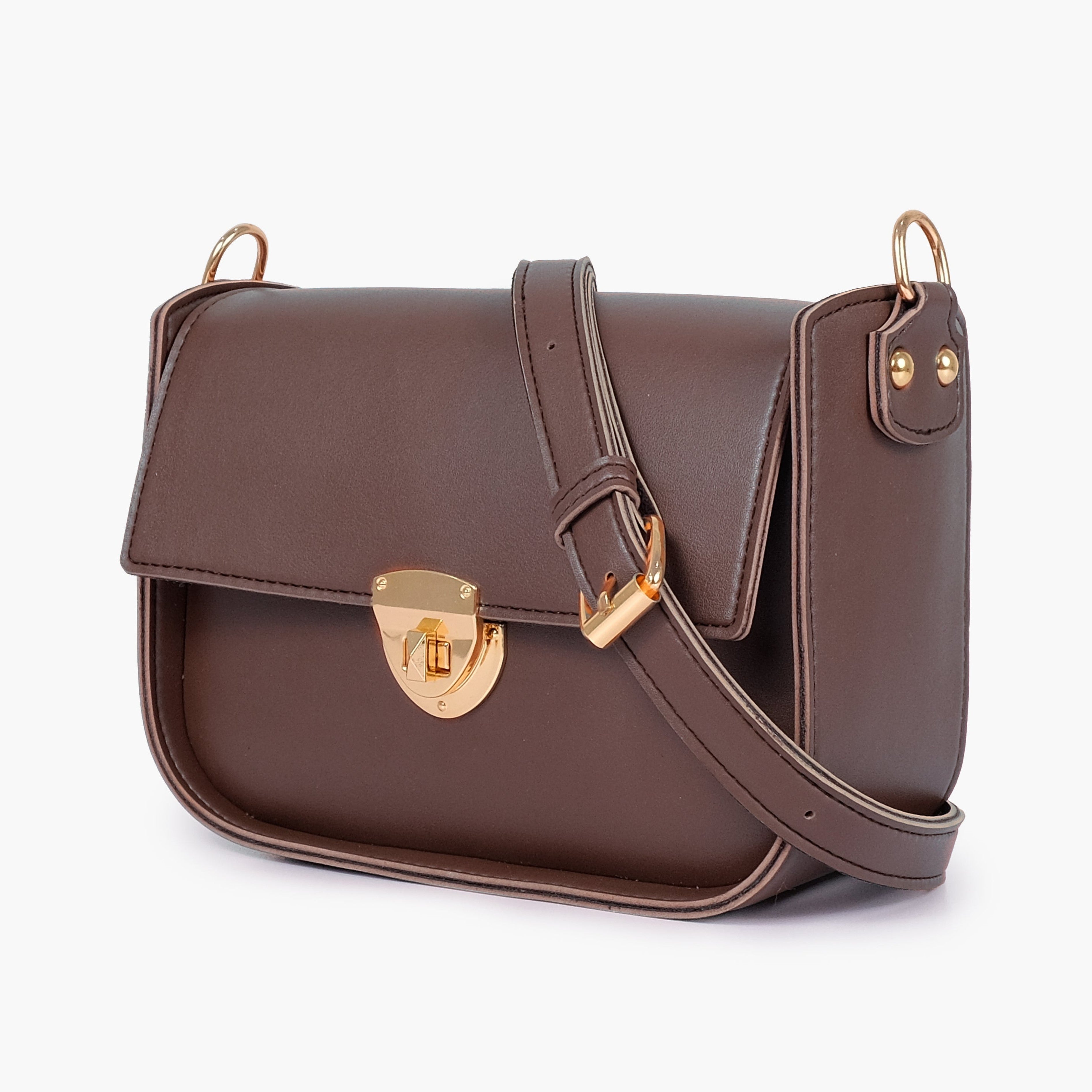 Dark brown saddle bag with twist lock