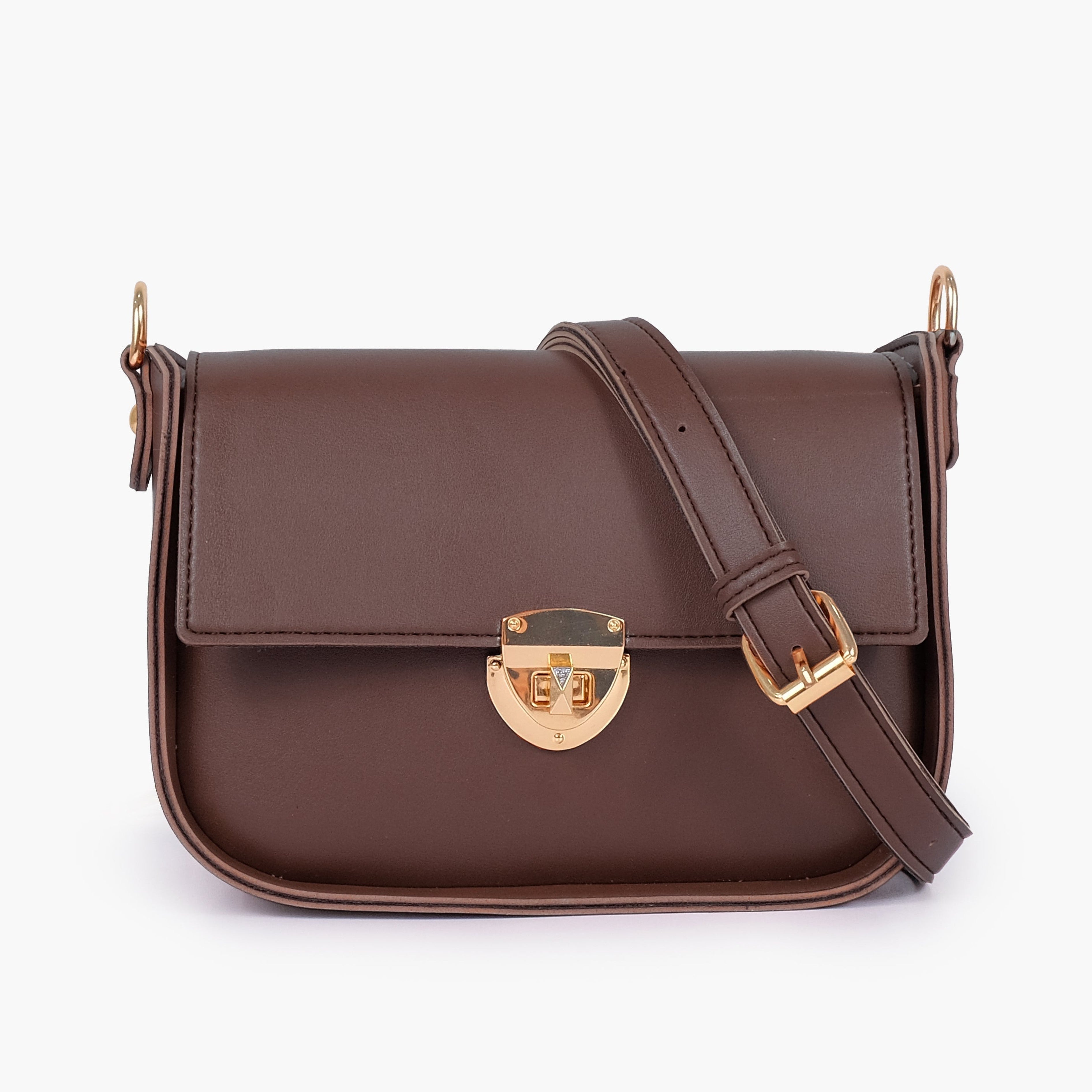 Dark brown saddle bag with twist lock