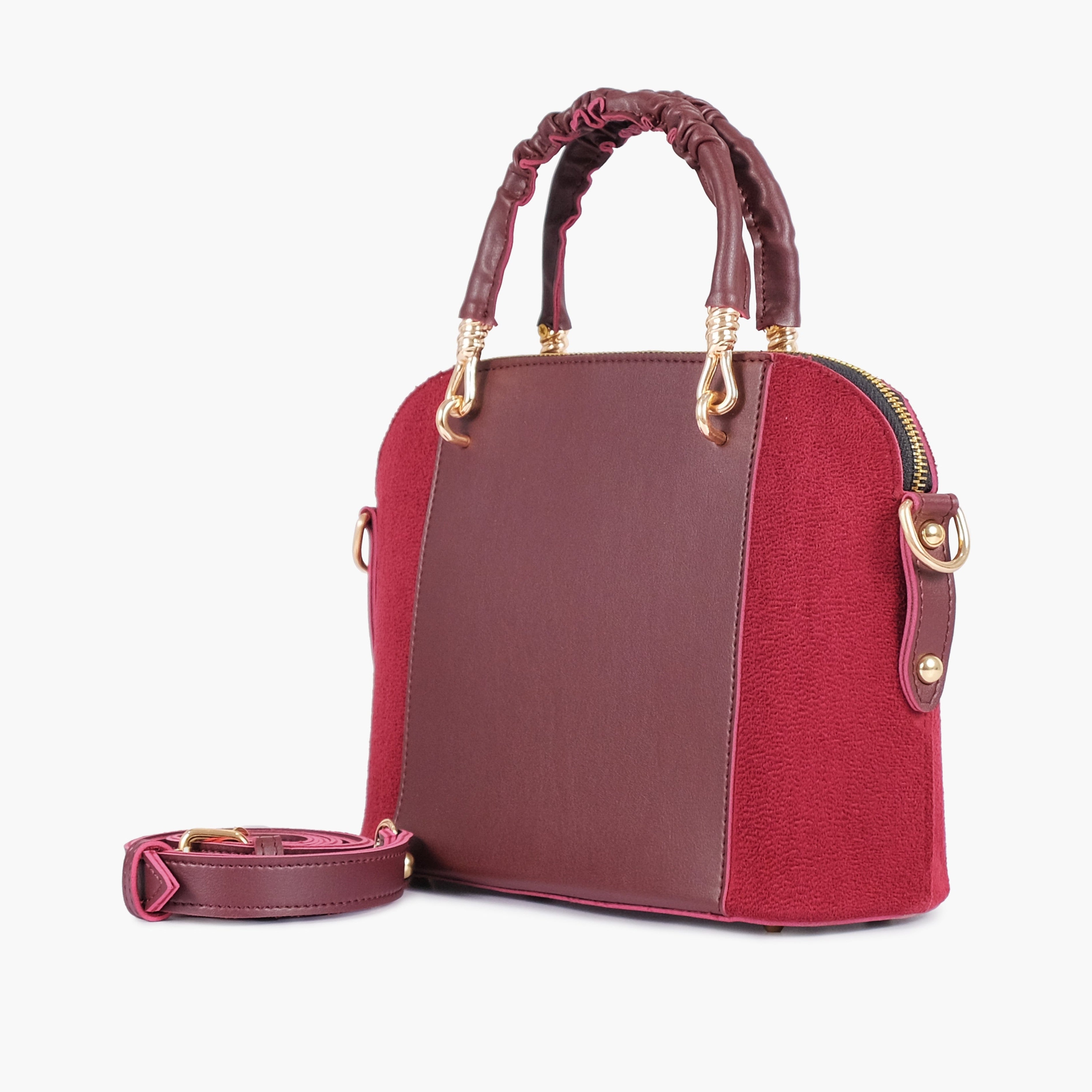 Burgundy suede small evening bag