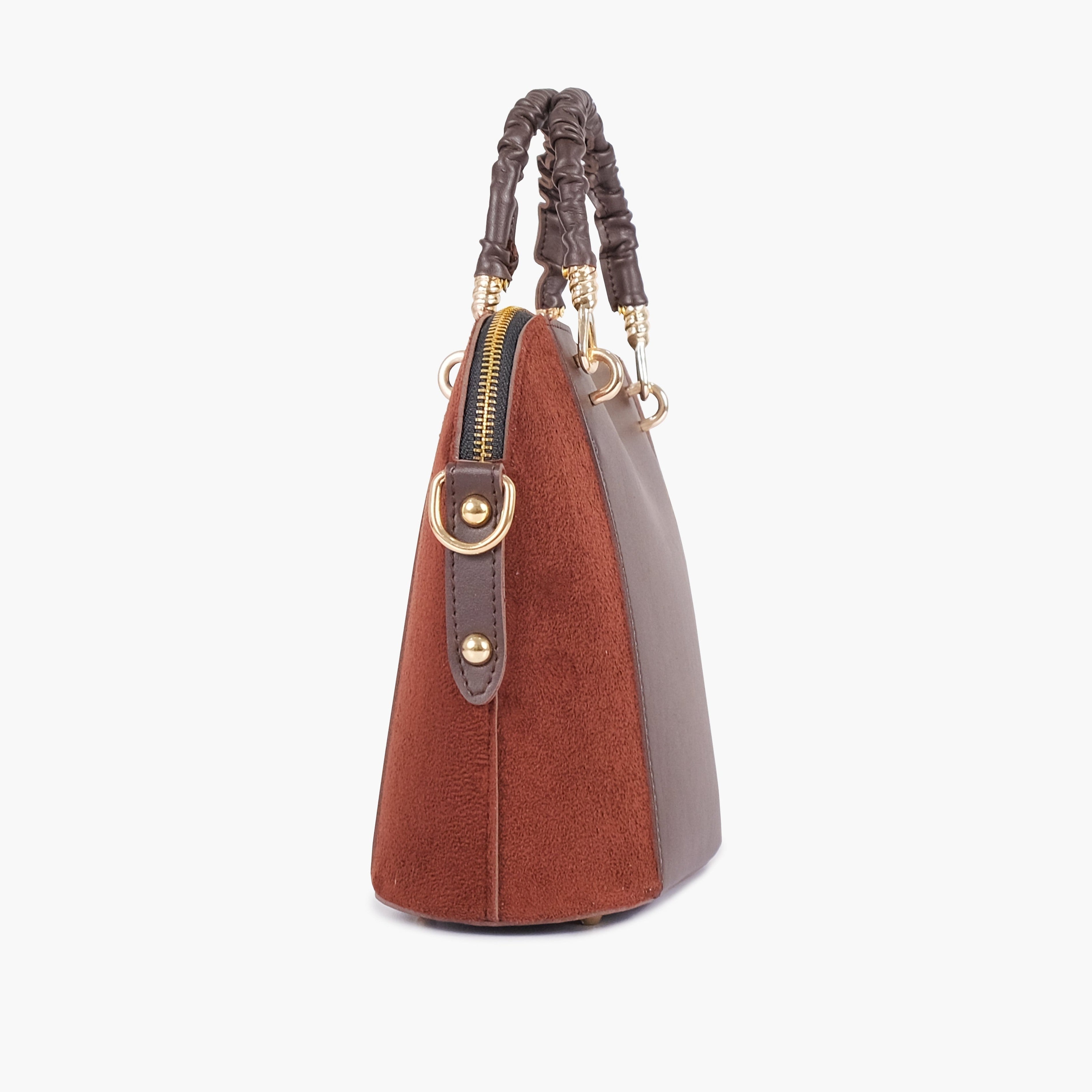 Dark brown suede small evening bag