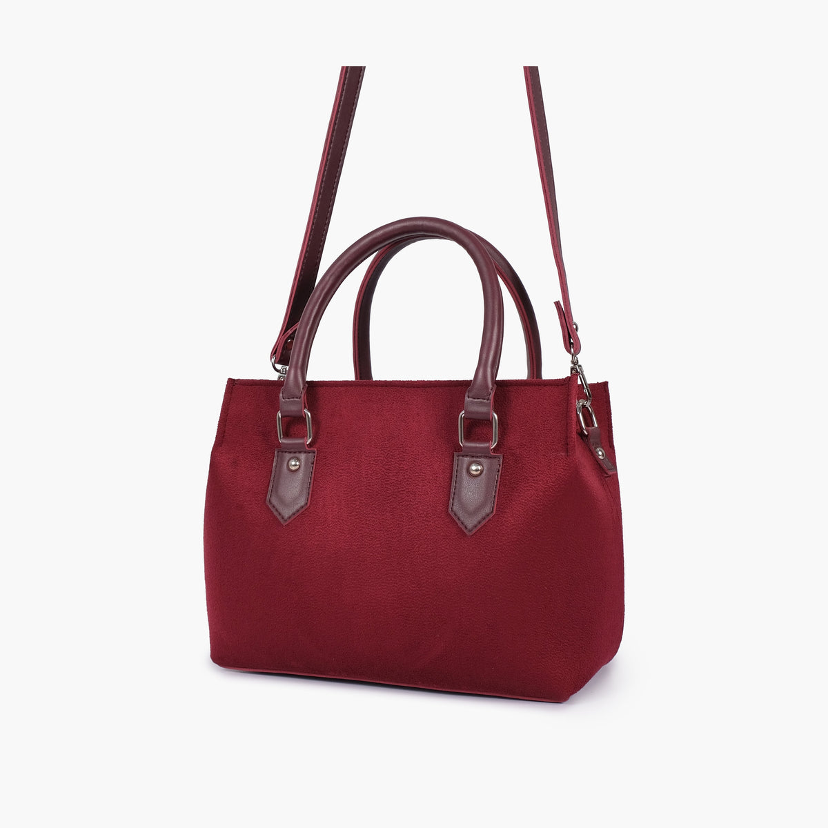 Burgundy suede small satchel bag