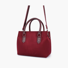 Burgundy suede small satchel bag