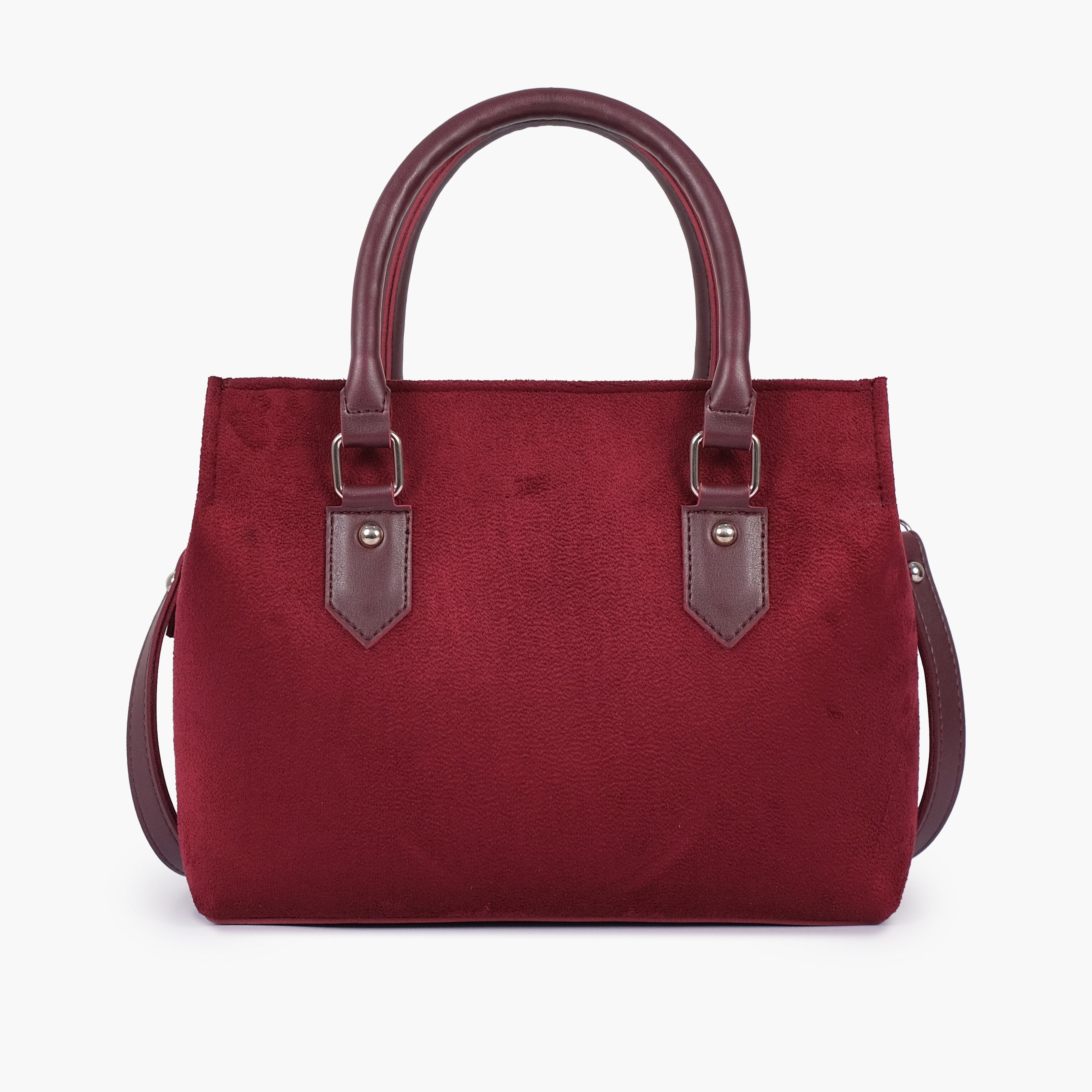 Burgundy suede small satchel bag