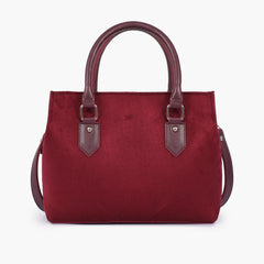 Burgundy suede small satchel bag