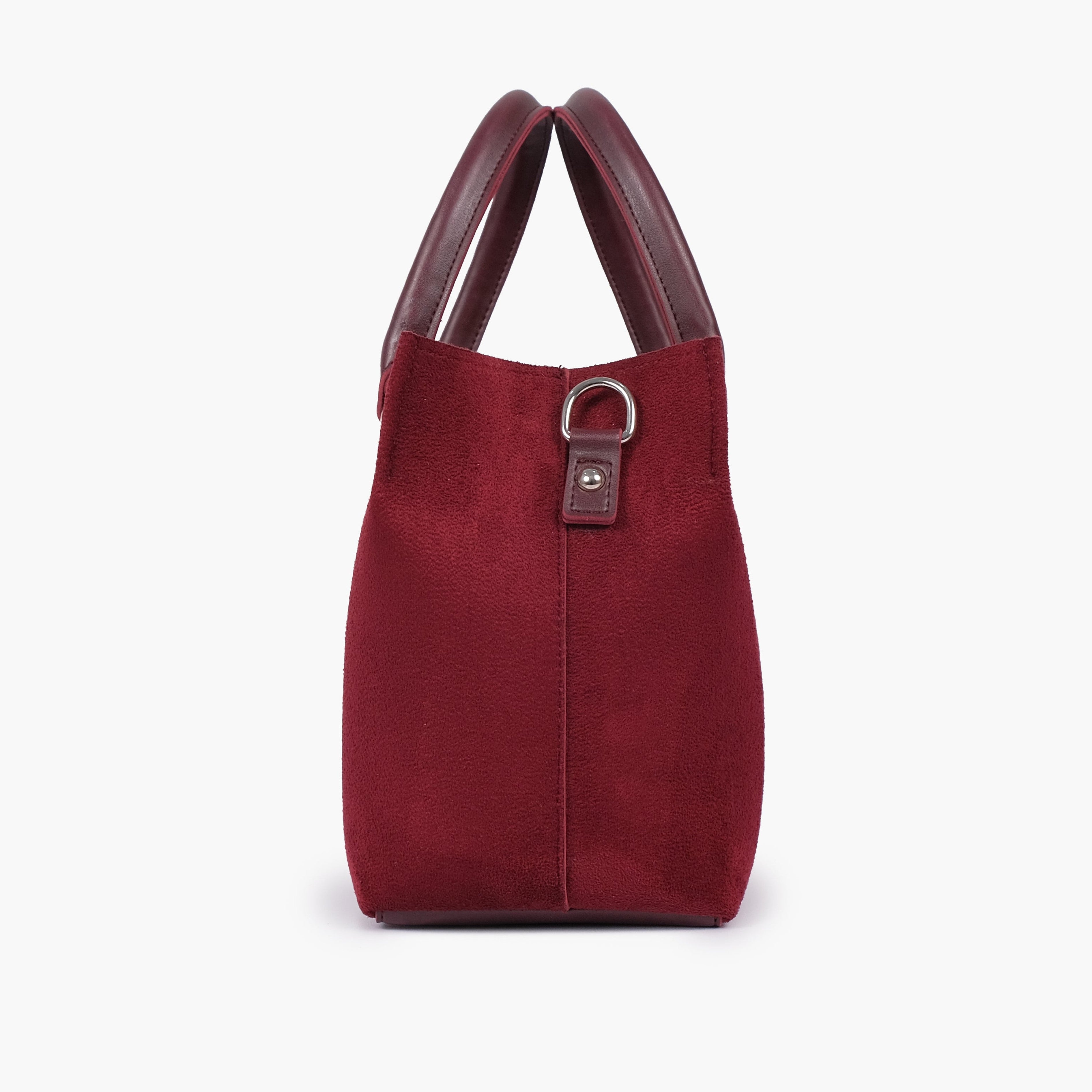 Burgundy suede small satchel bag