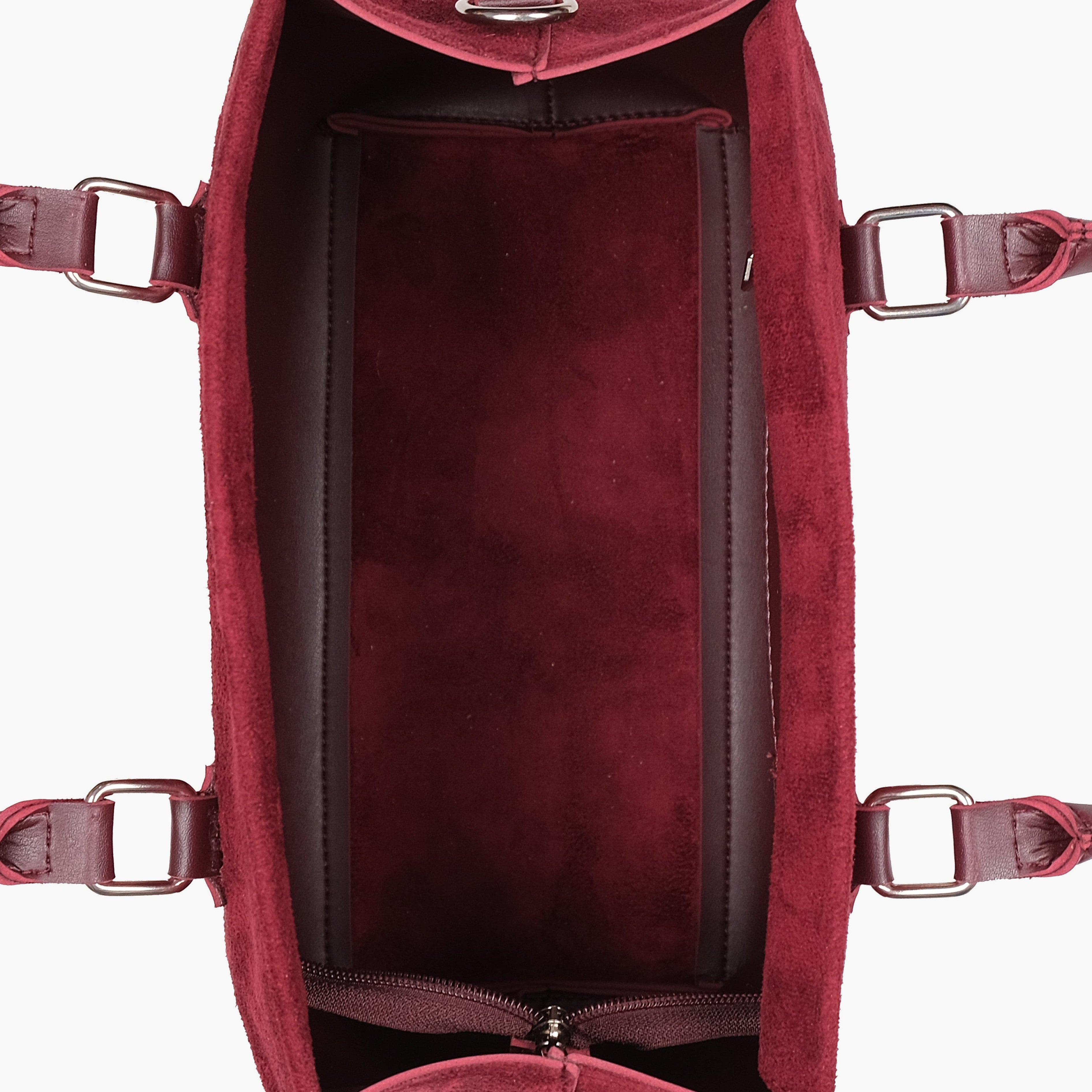 Burgundy suede small satchel bag