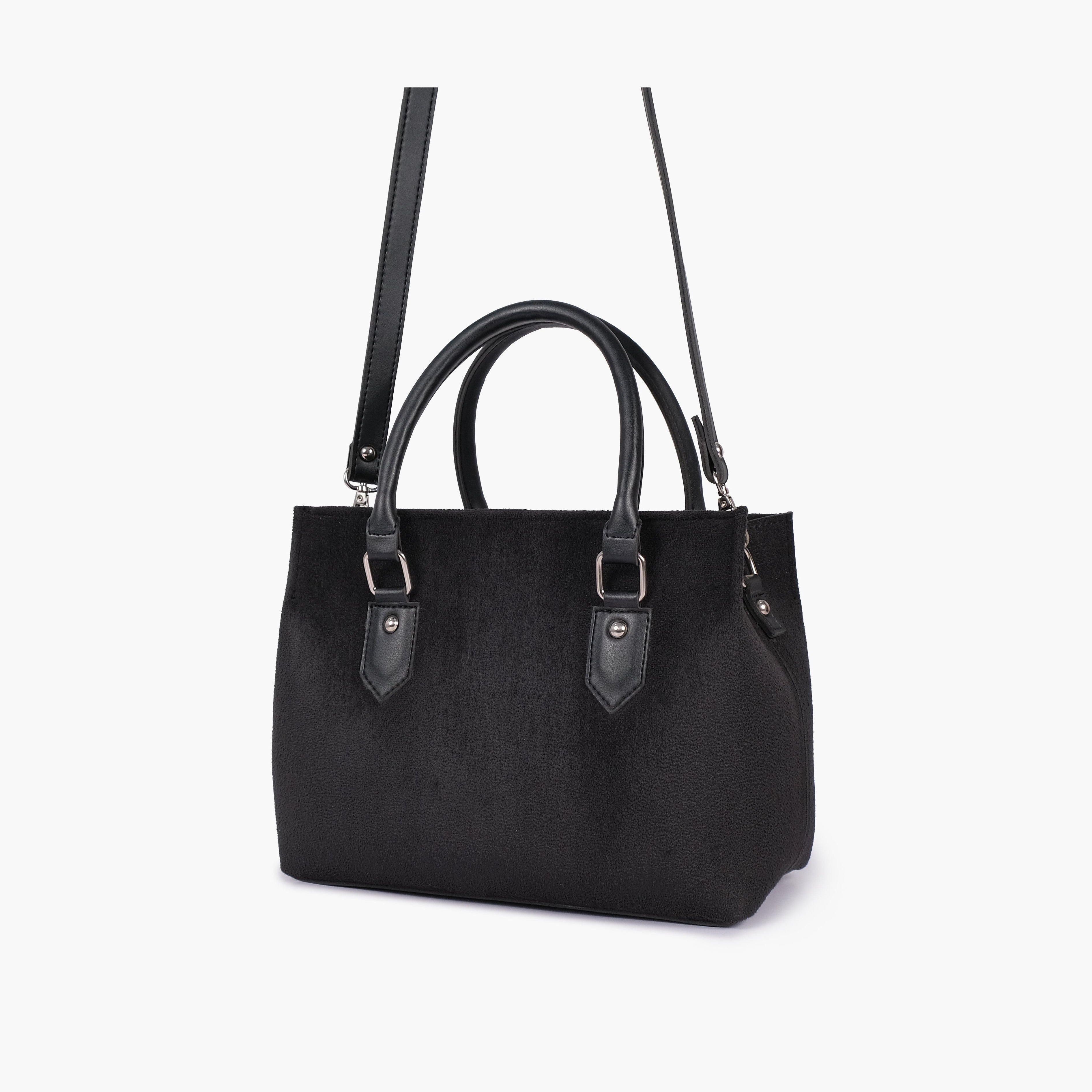 Black suede small satchel bag