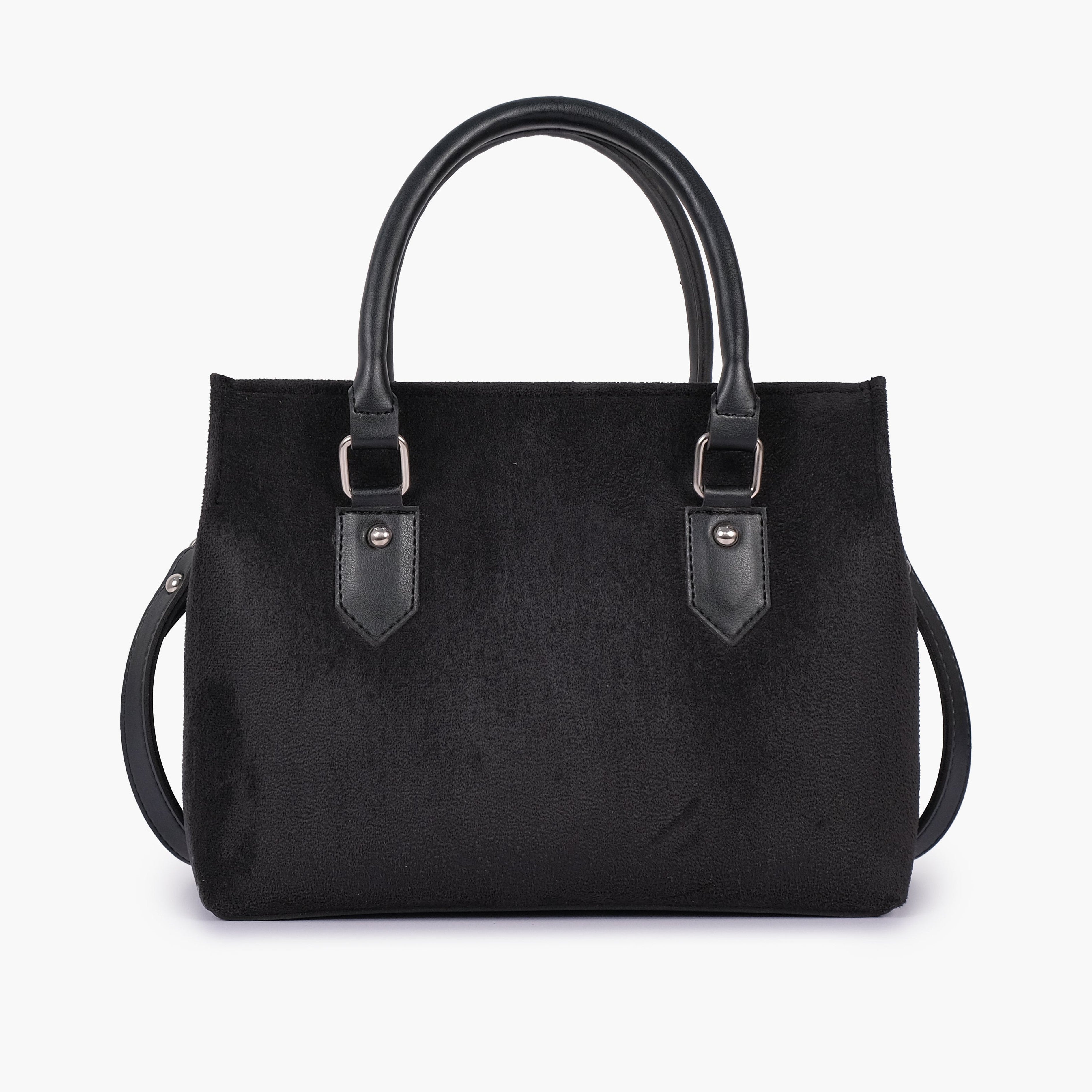 Black suede small satchel bag