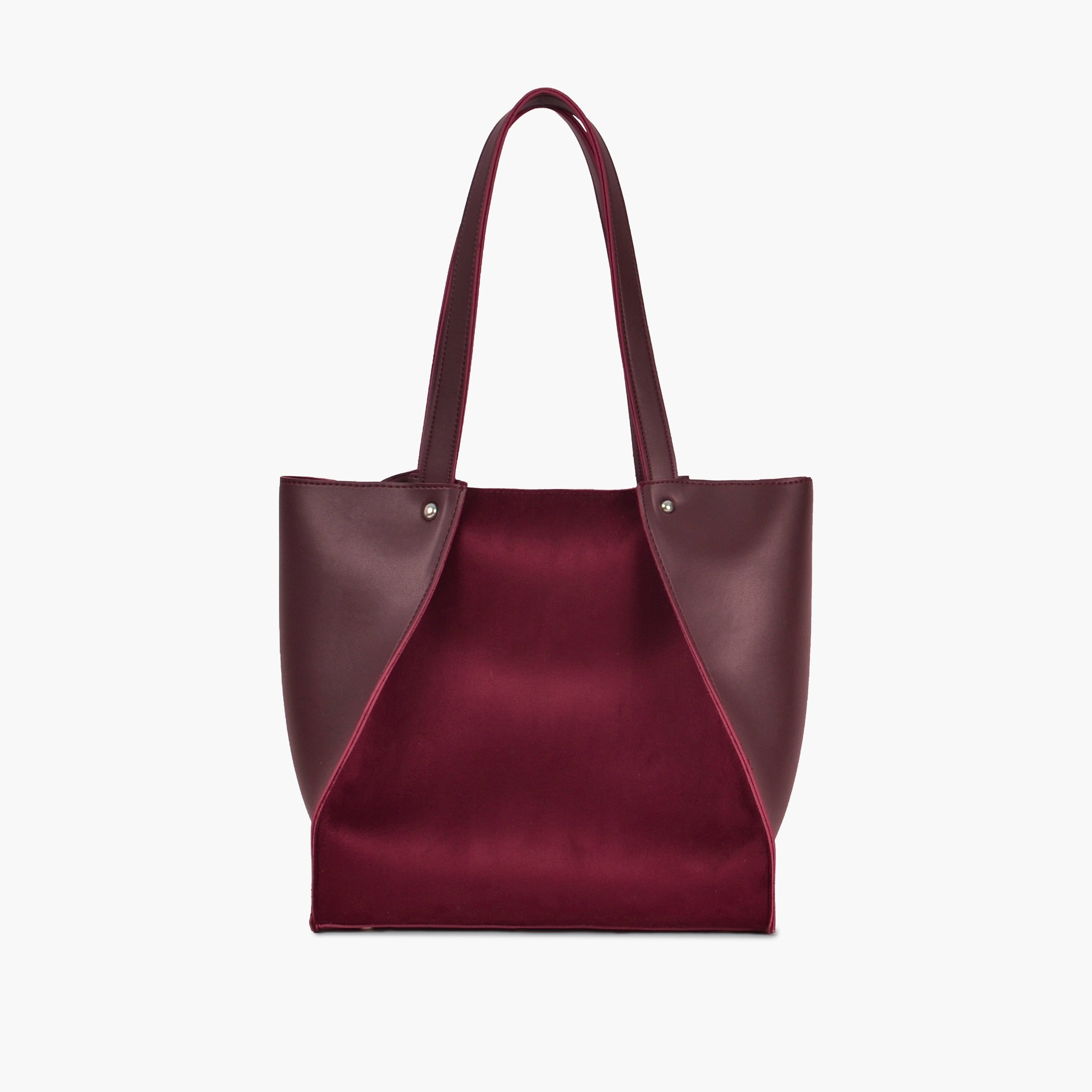Burgundy suede shopping tote bag