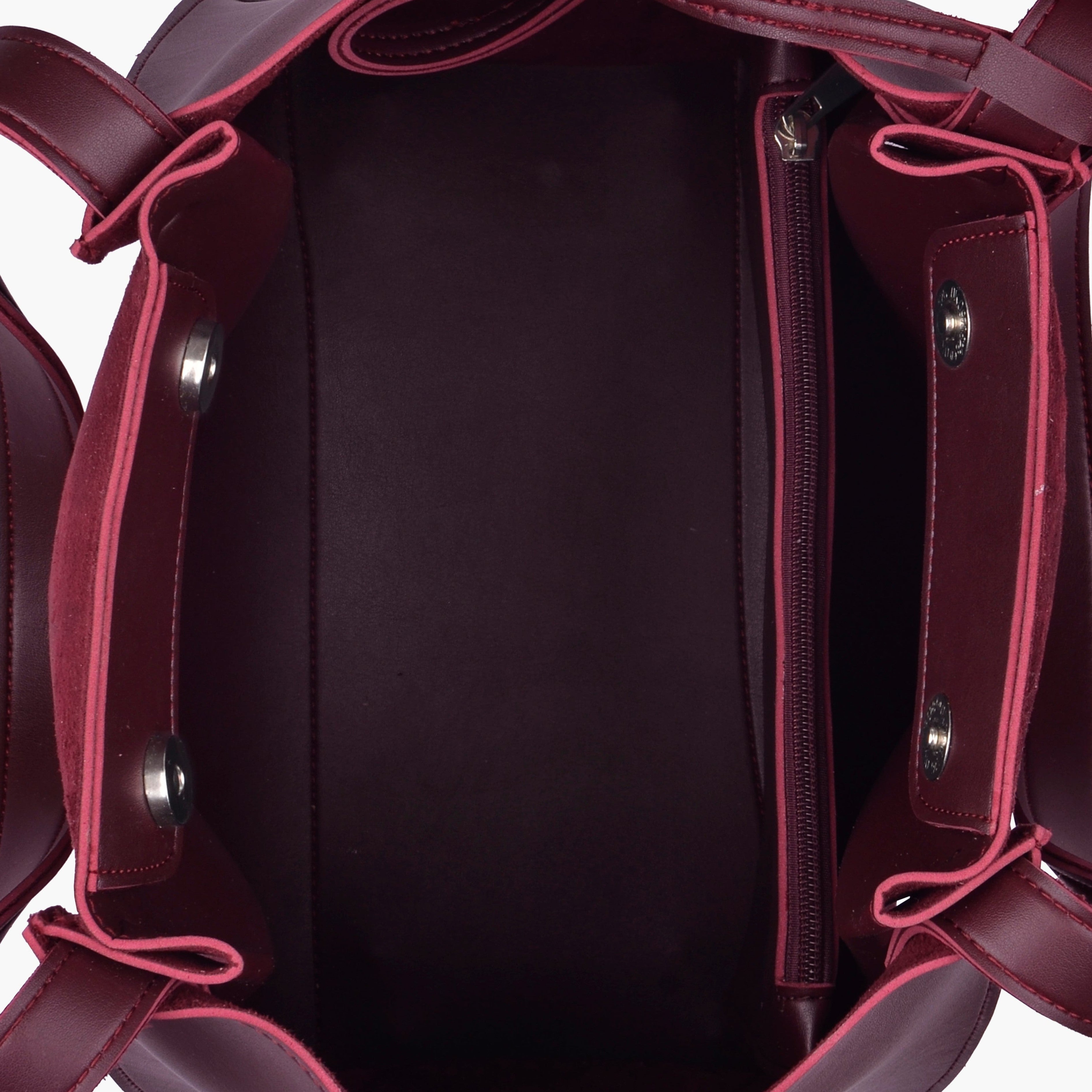 Burgundy suede shopping tote bag