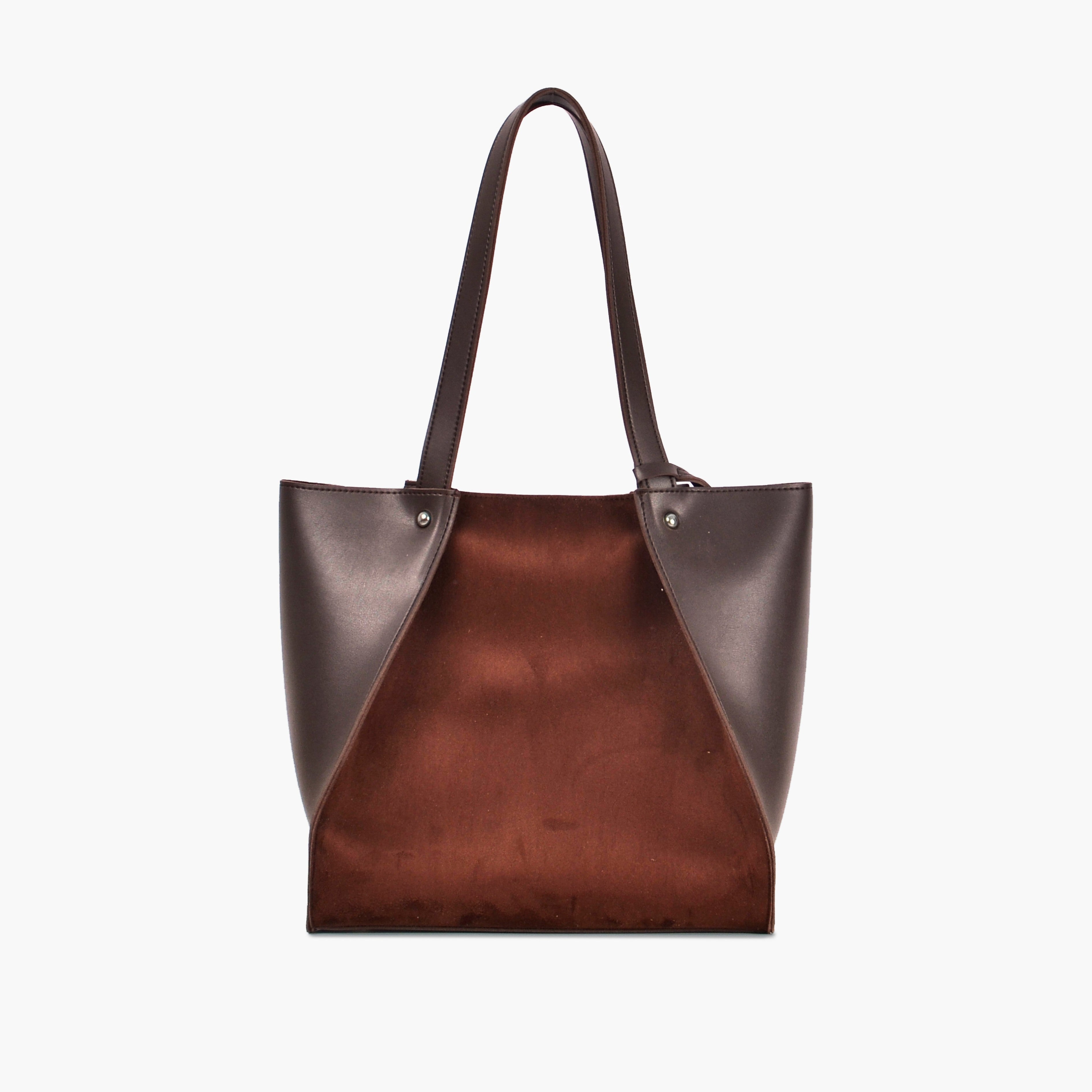 Dark brown suede shopping tote bag
