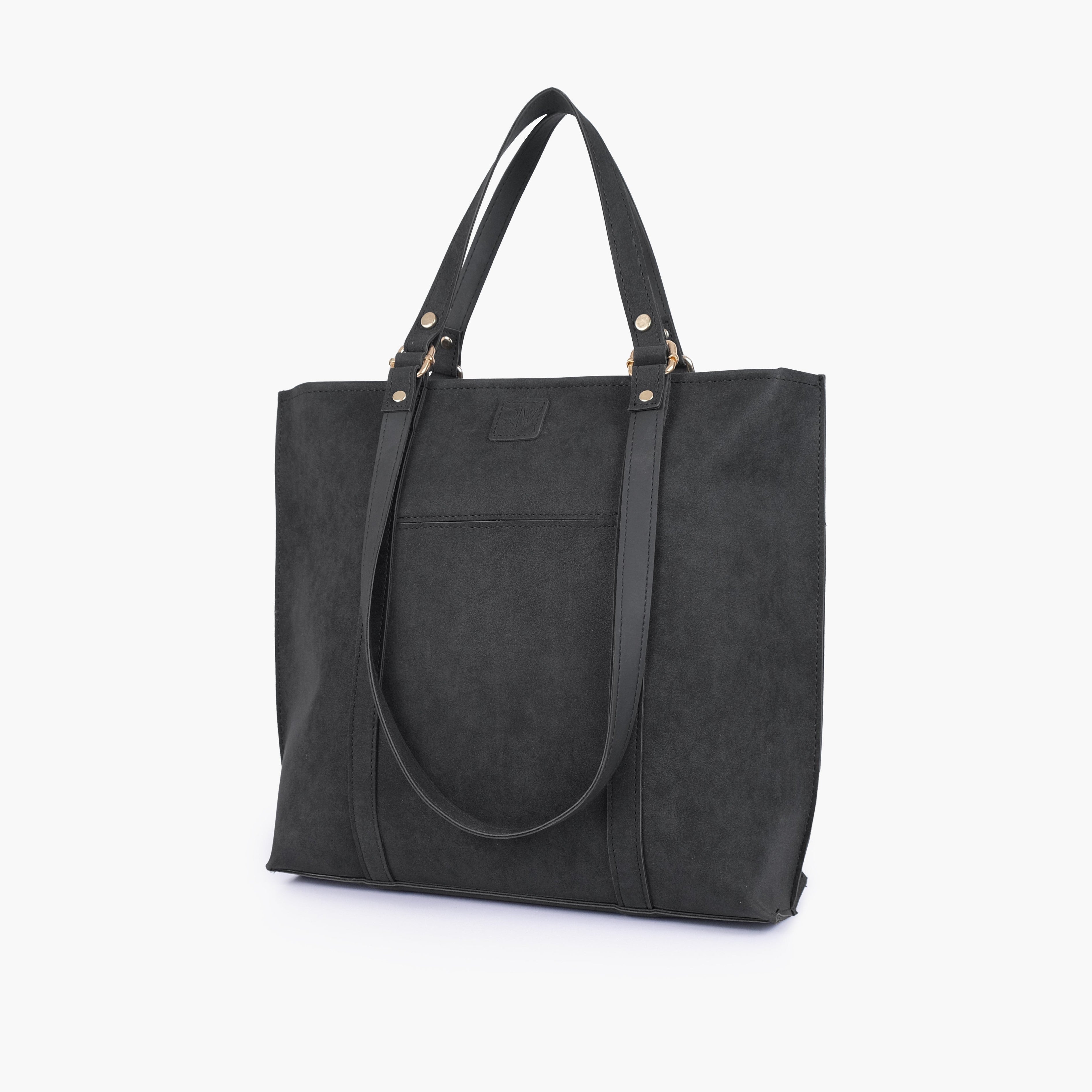 Black mocha suede double-handle tote