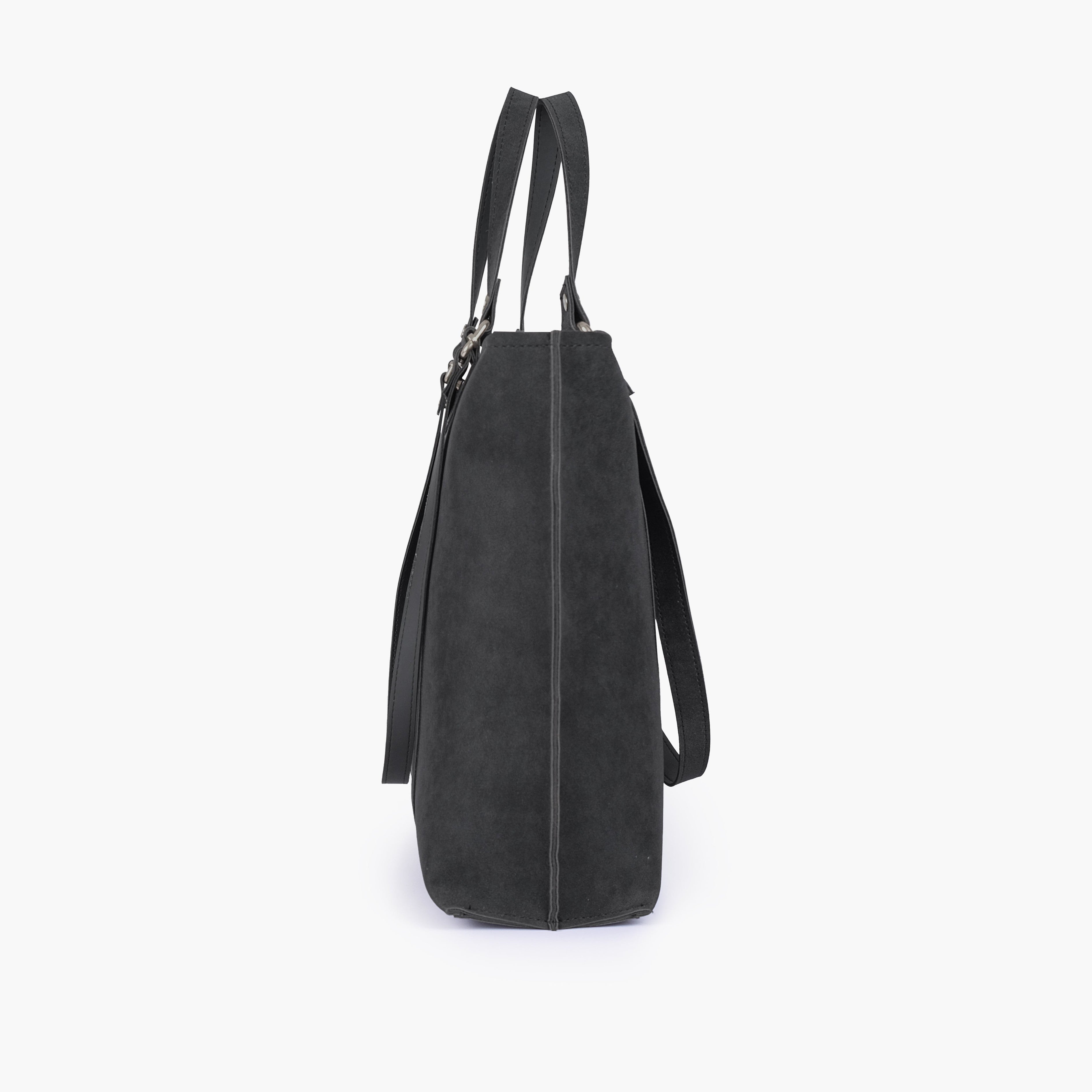 Black mocha suede double-handle tote