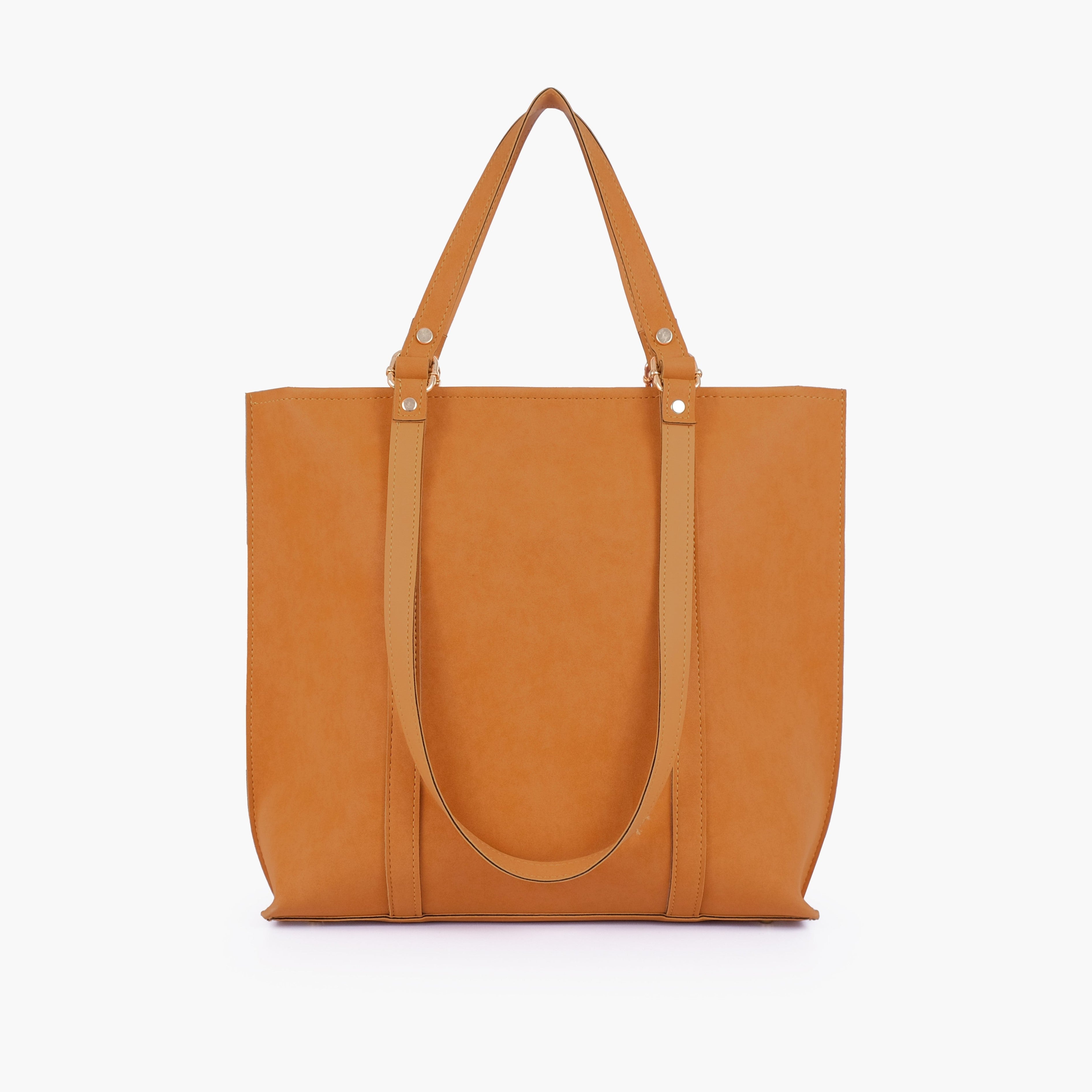 Mustard mocha suede double-handle tote
