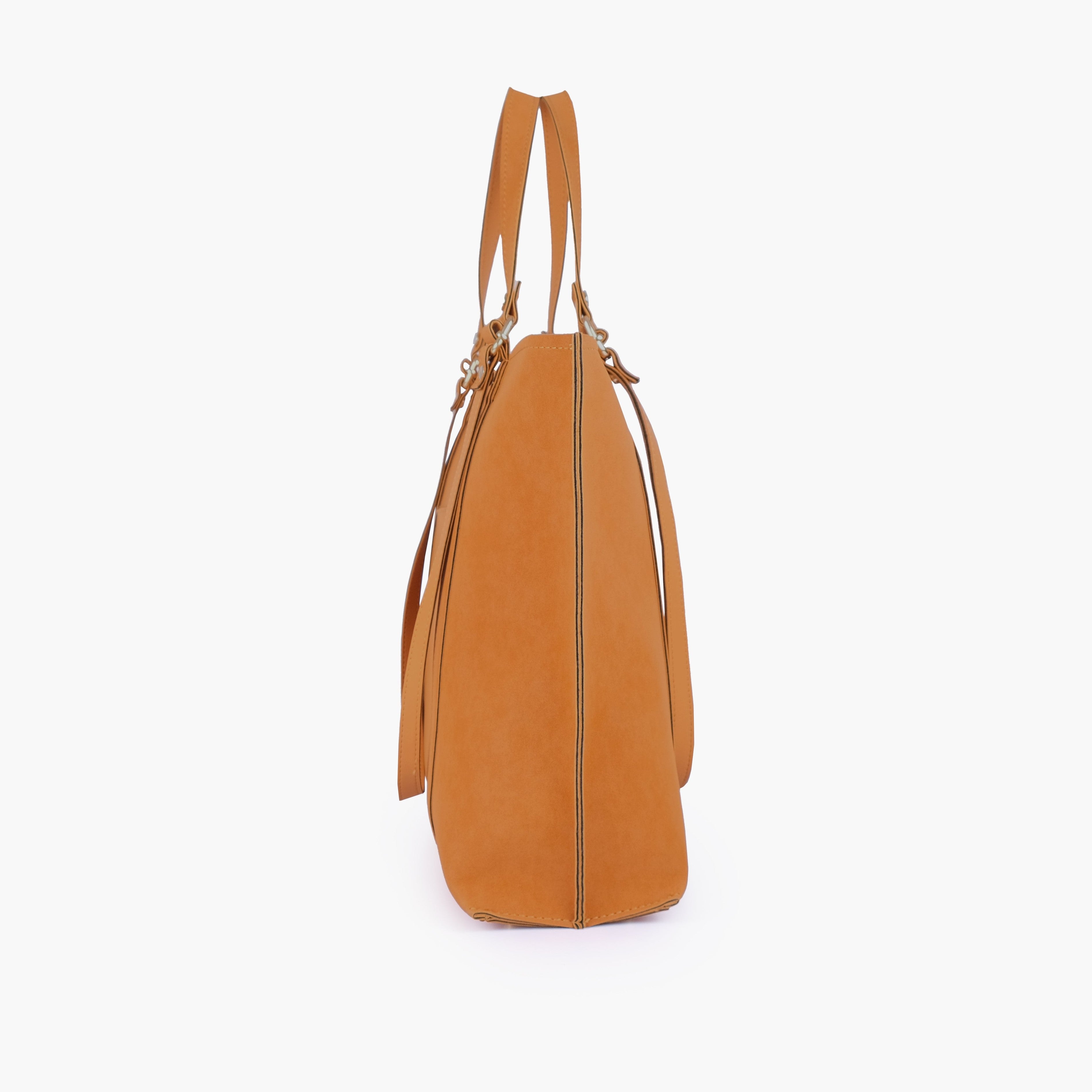 Mustard mocha suede double-handle tote