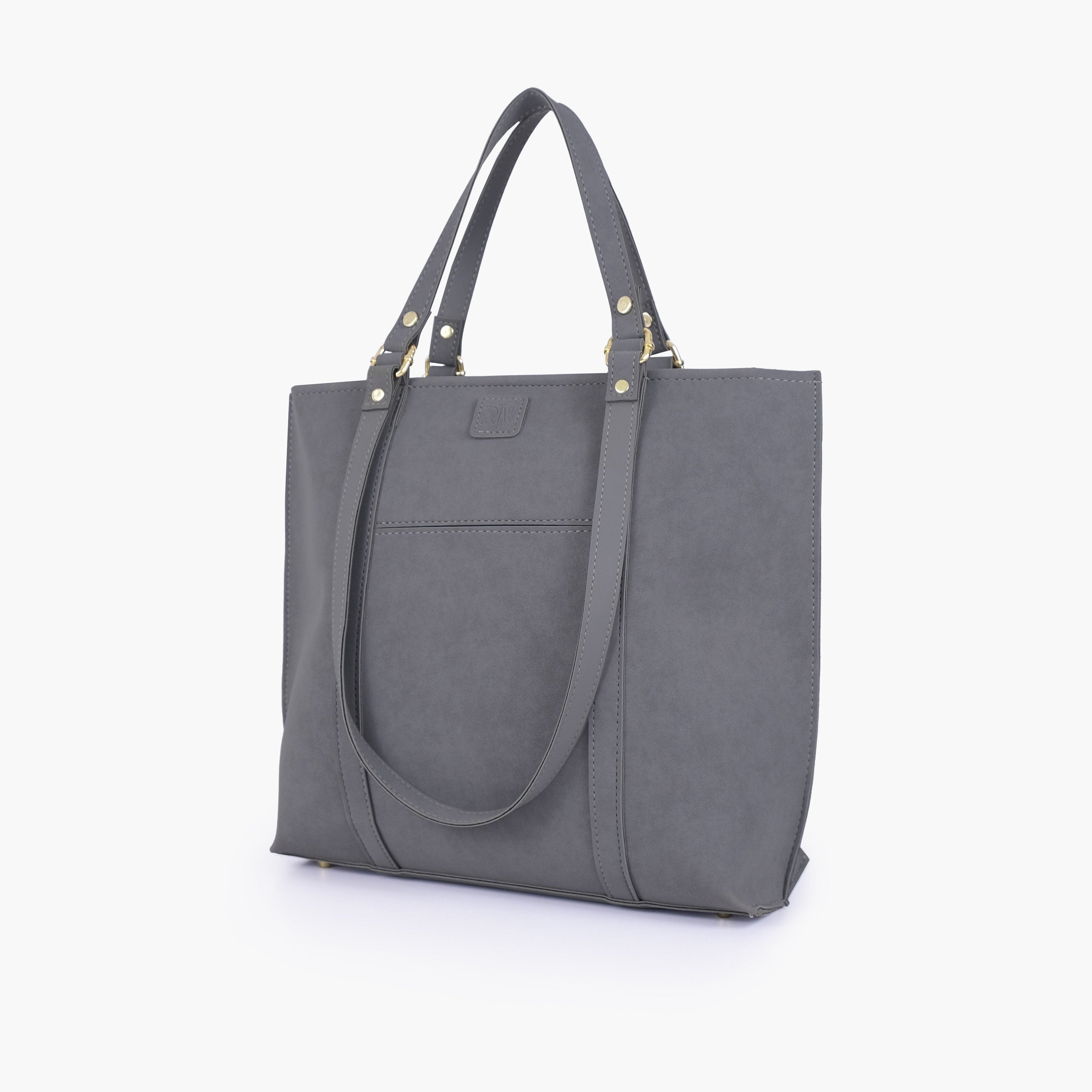 Grey mocha suede double-handle tote