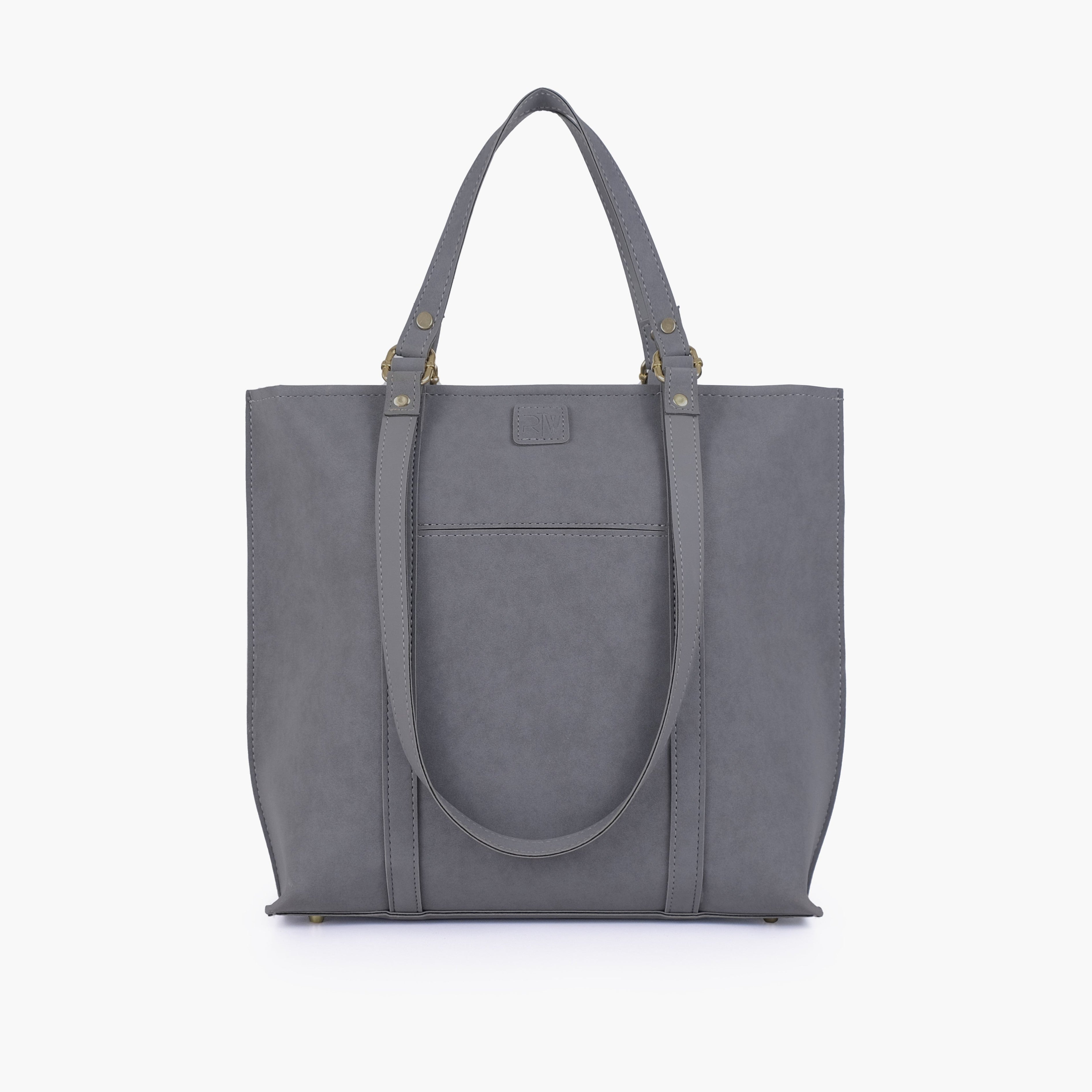 Grey mocha suede double-handle tote