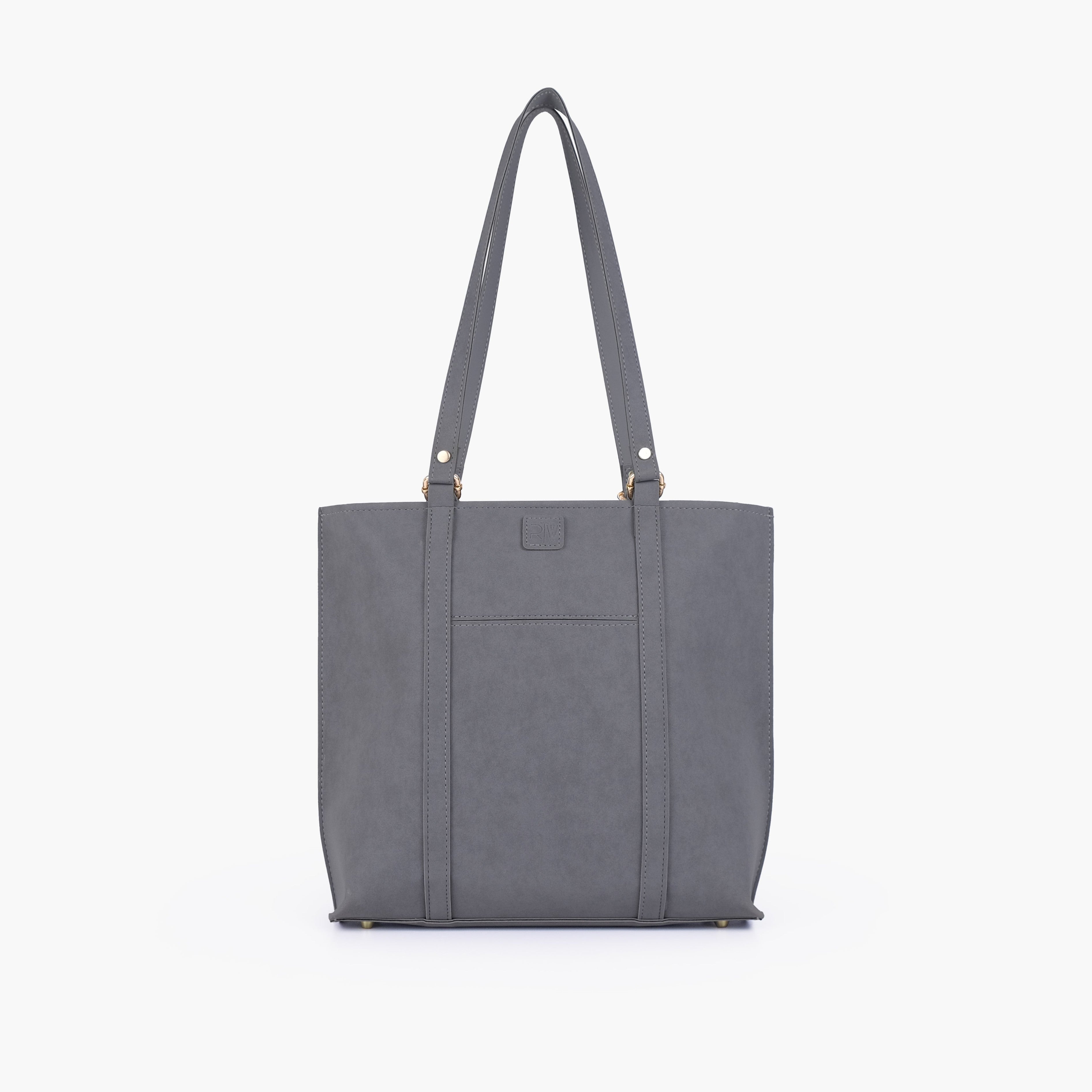 Grey mocha suede double-handle tote