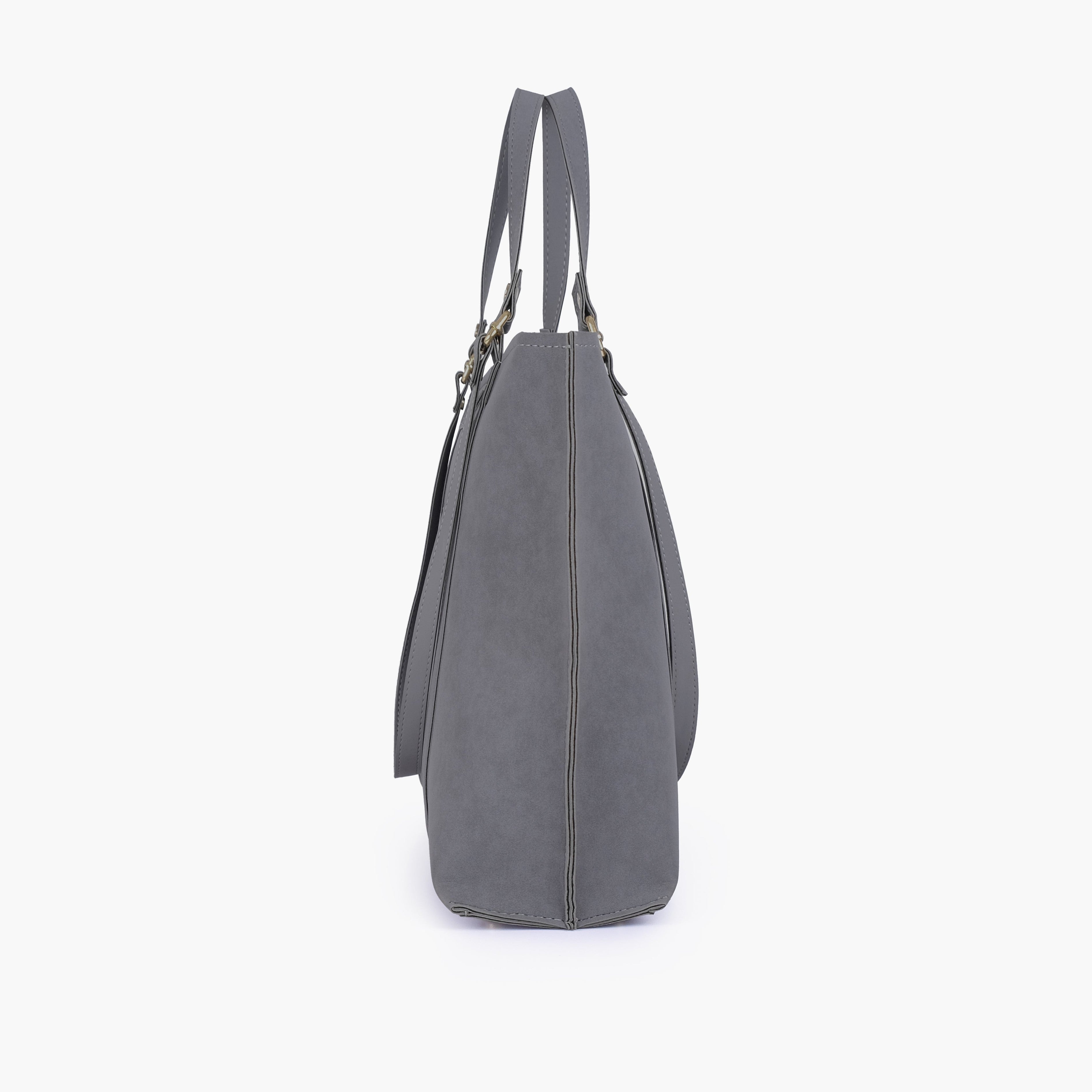Grey mocha suede double-handle tote