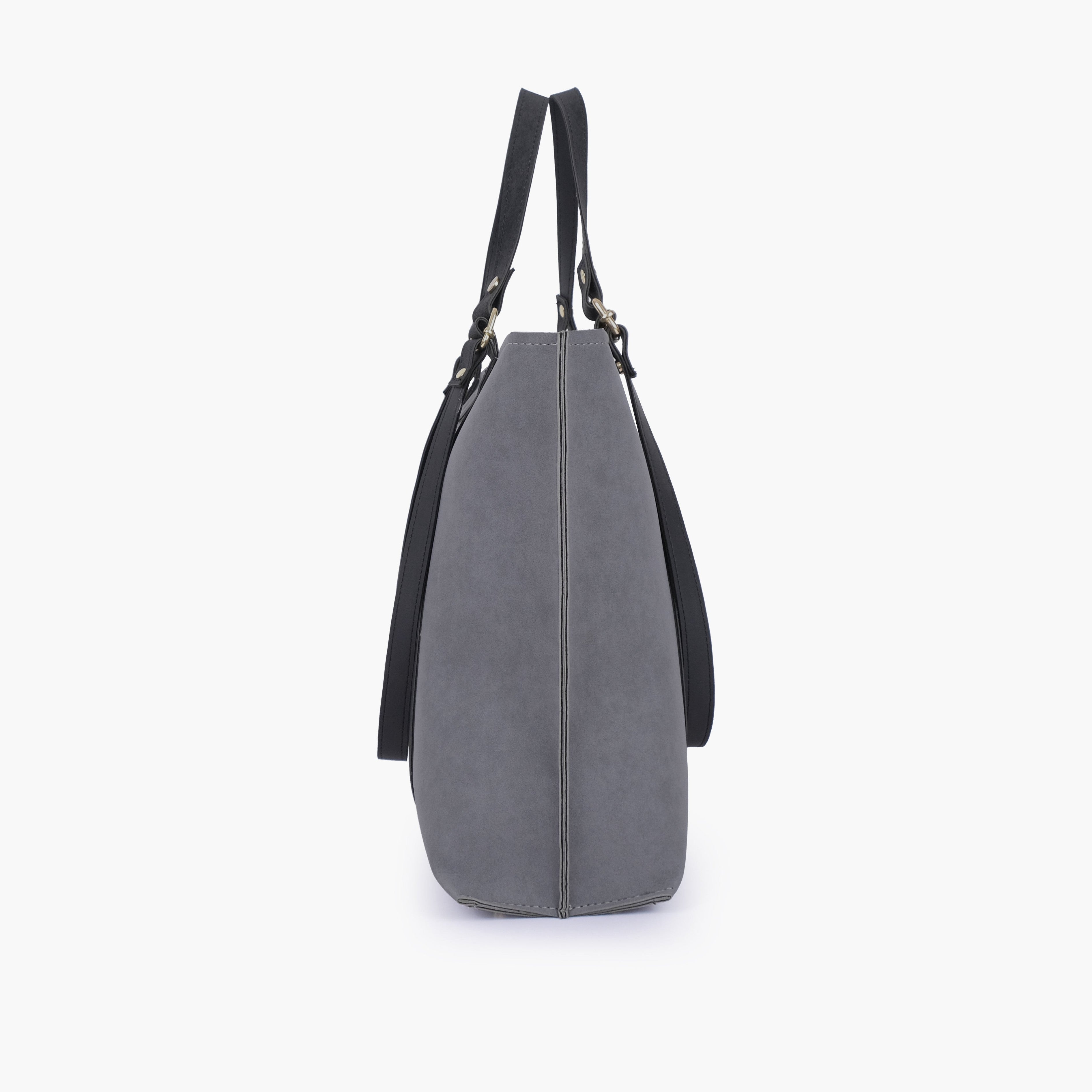 Grey and black mocha suede double-handle tote