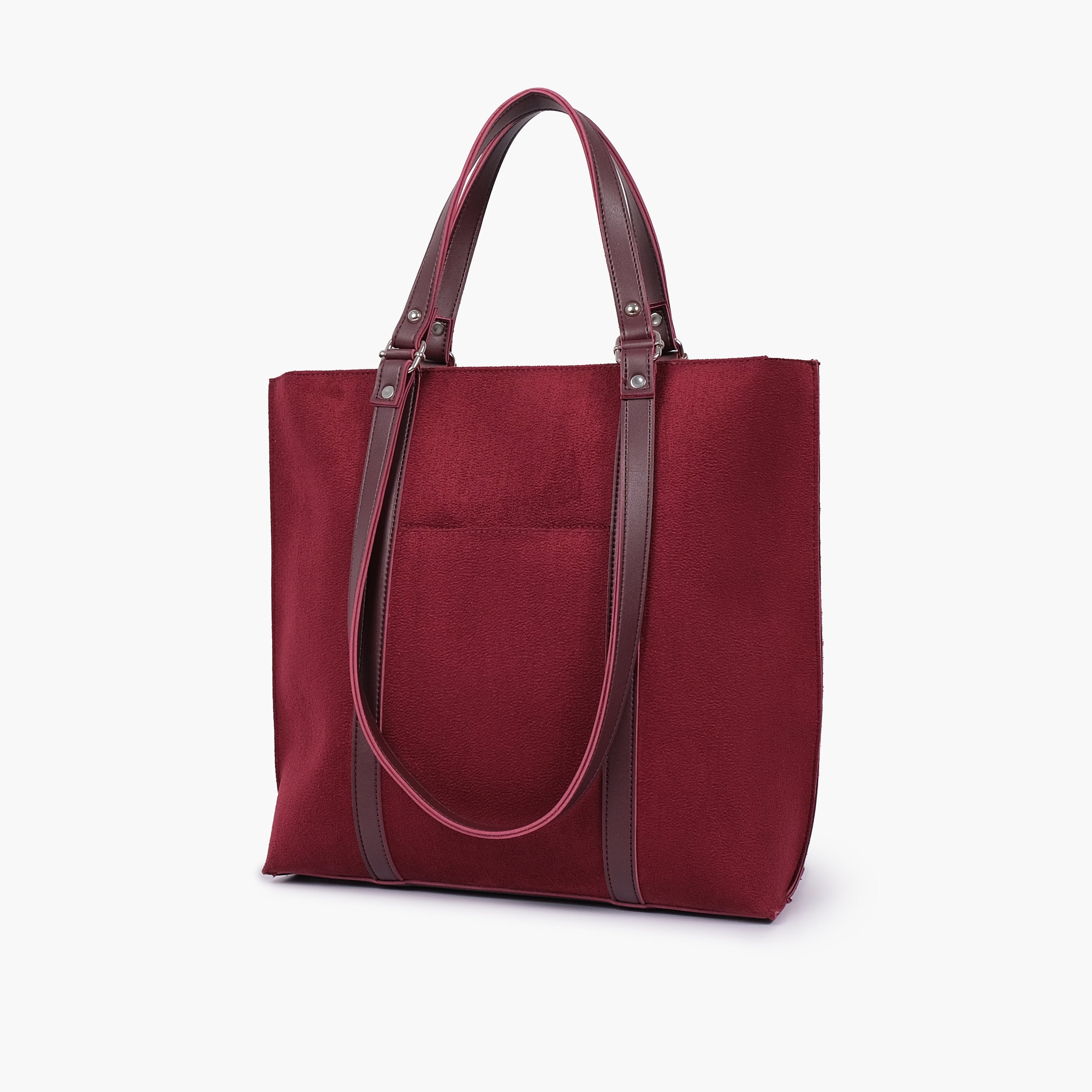 Burgundy suede double-handle tote bag