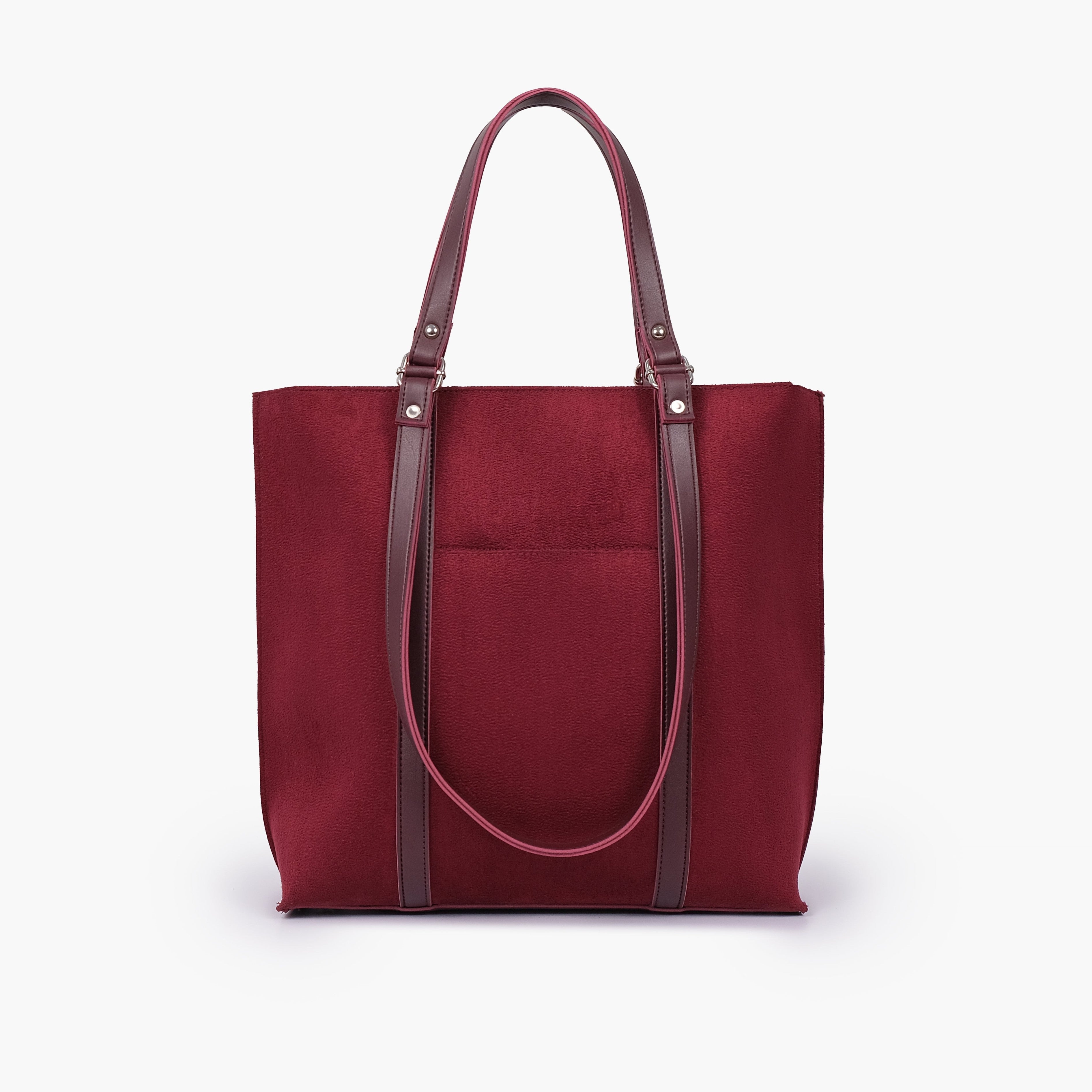 Burgundy suede double-handle tote bag
