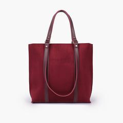 Burgundy suede double-handle tote bag