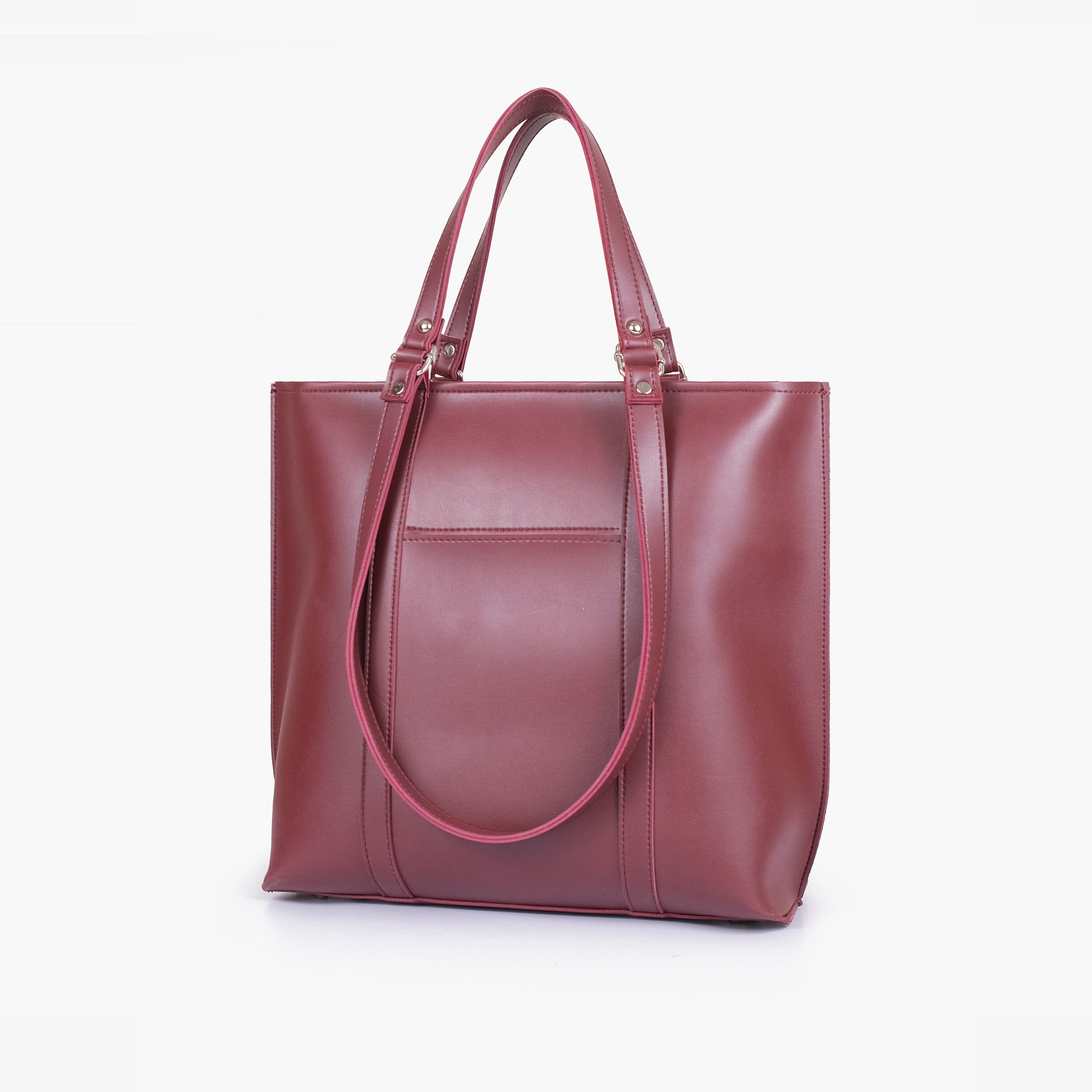 Burgundy double-handle tote bag