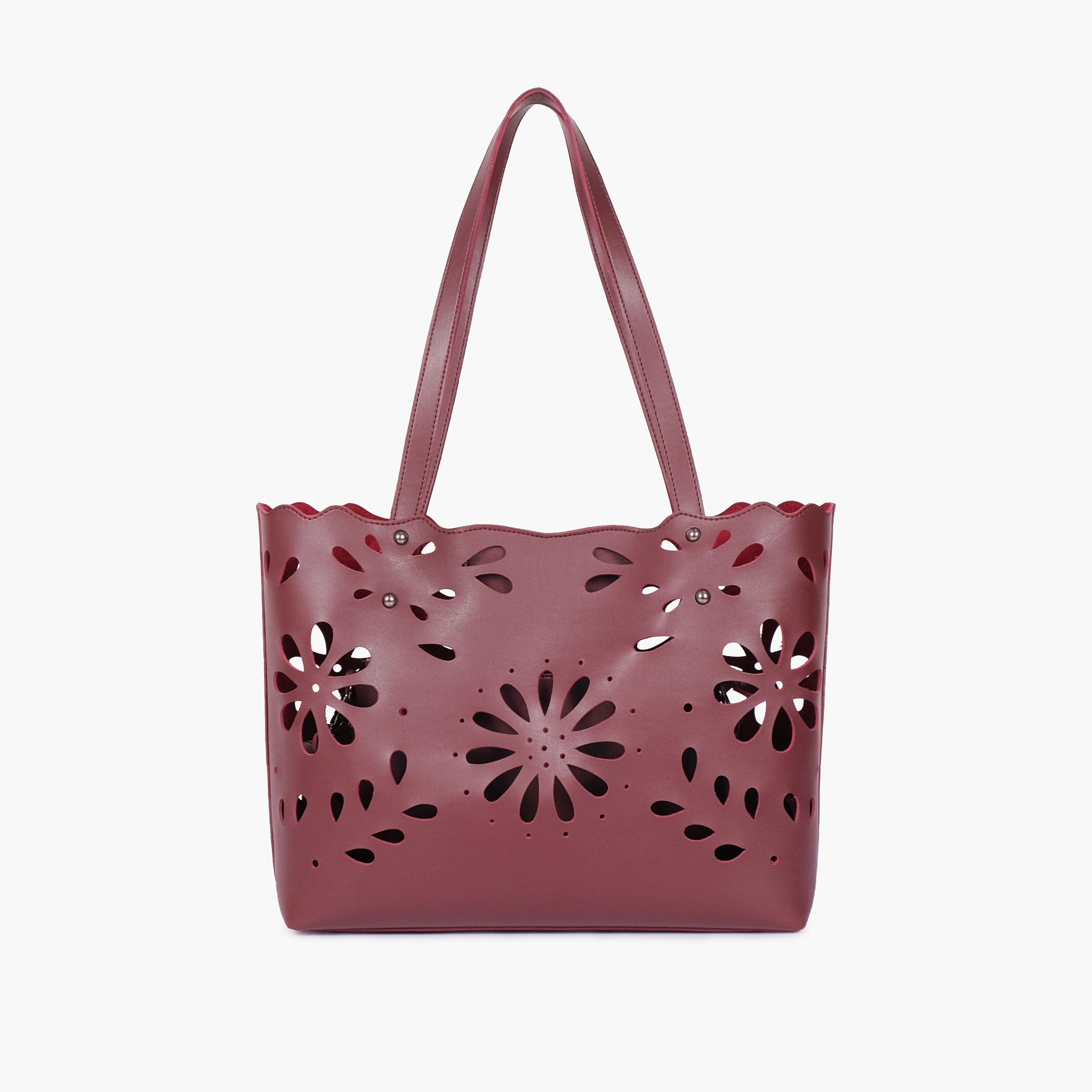 Burgundy two-piece floral tote