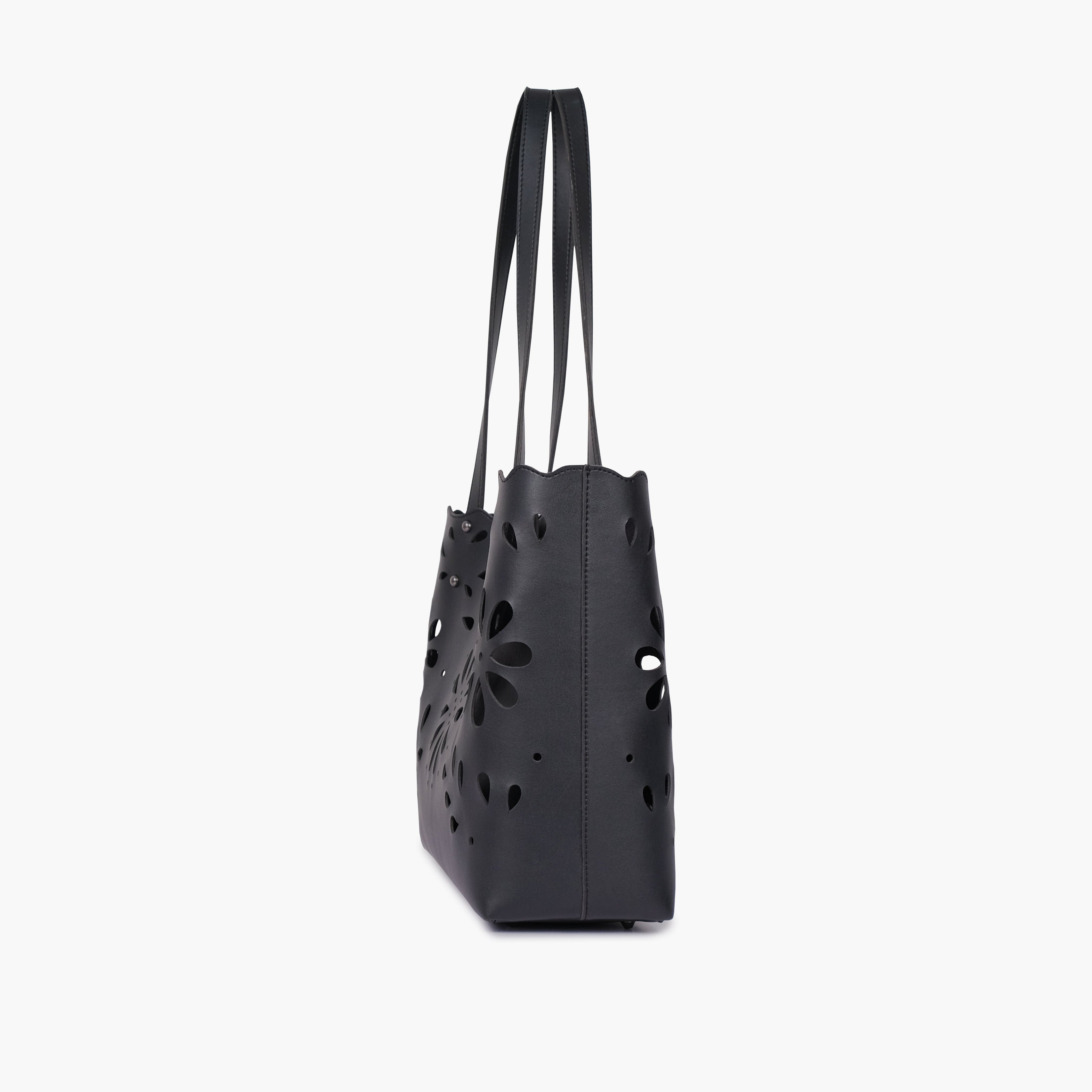 Black two-piece floral tote