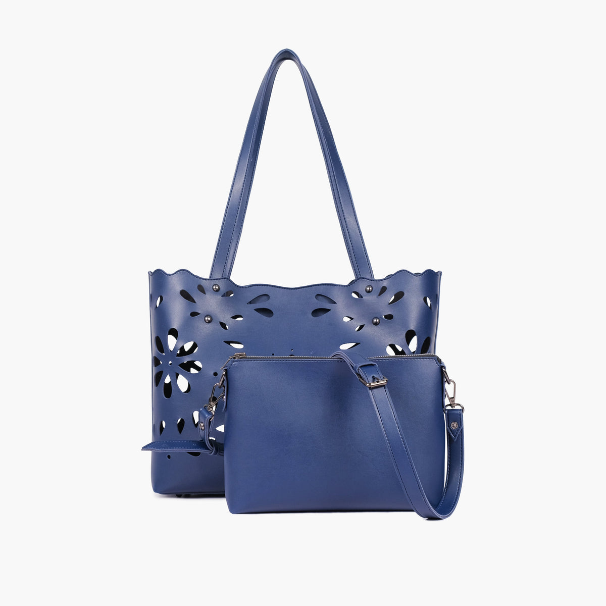 Blue two-piece floral tote