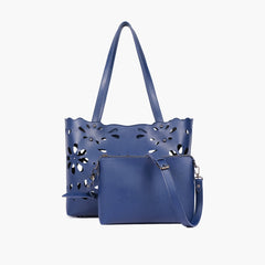 Blue two-piece floral tote