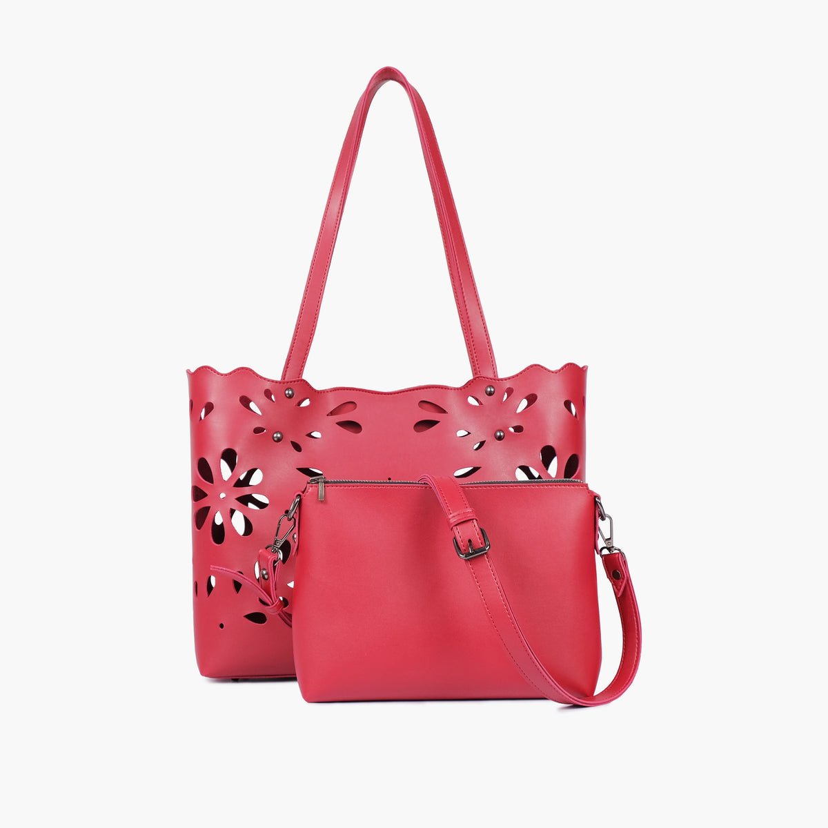 Maroon two-piece floral tote