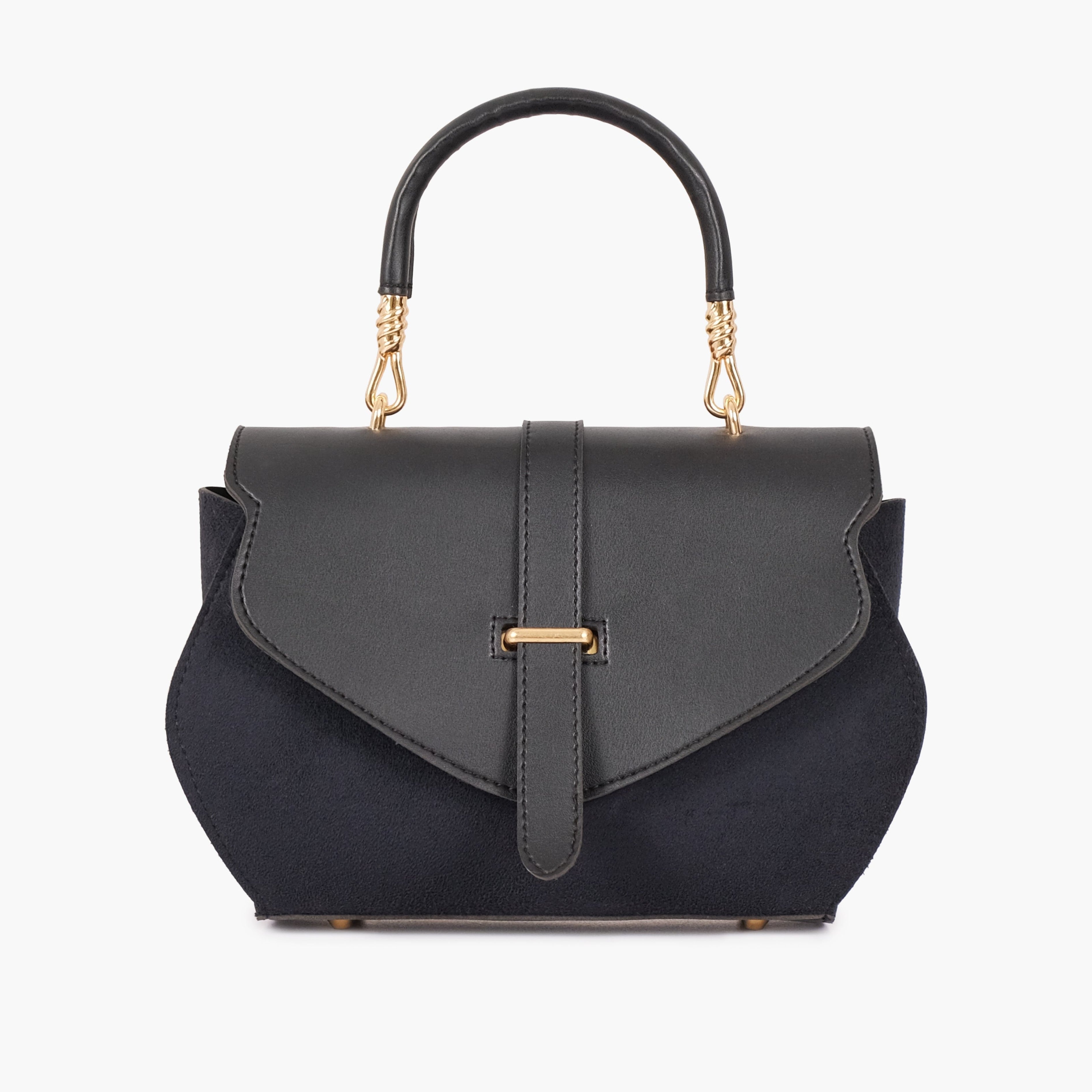 Black top-handle hexagon bag
