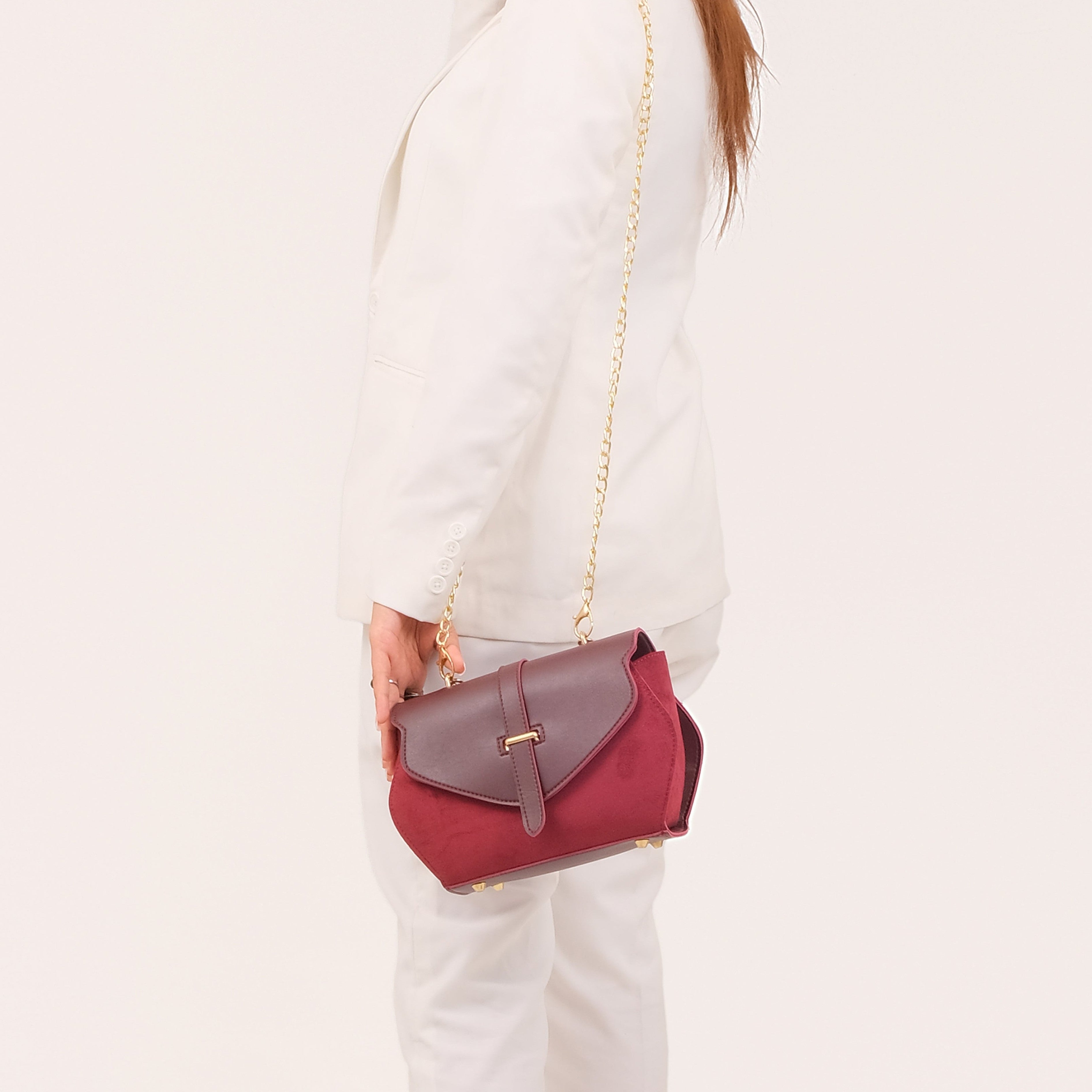 Burgundy top-handle hexagon bag