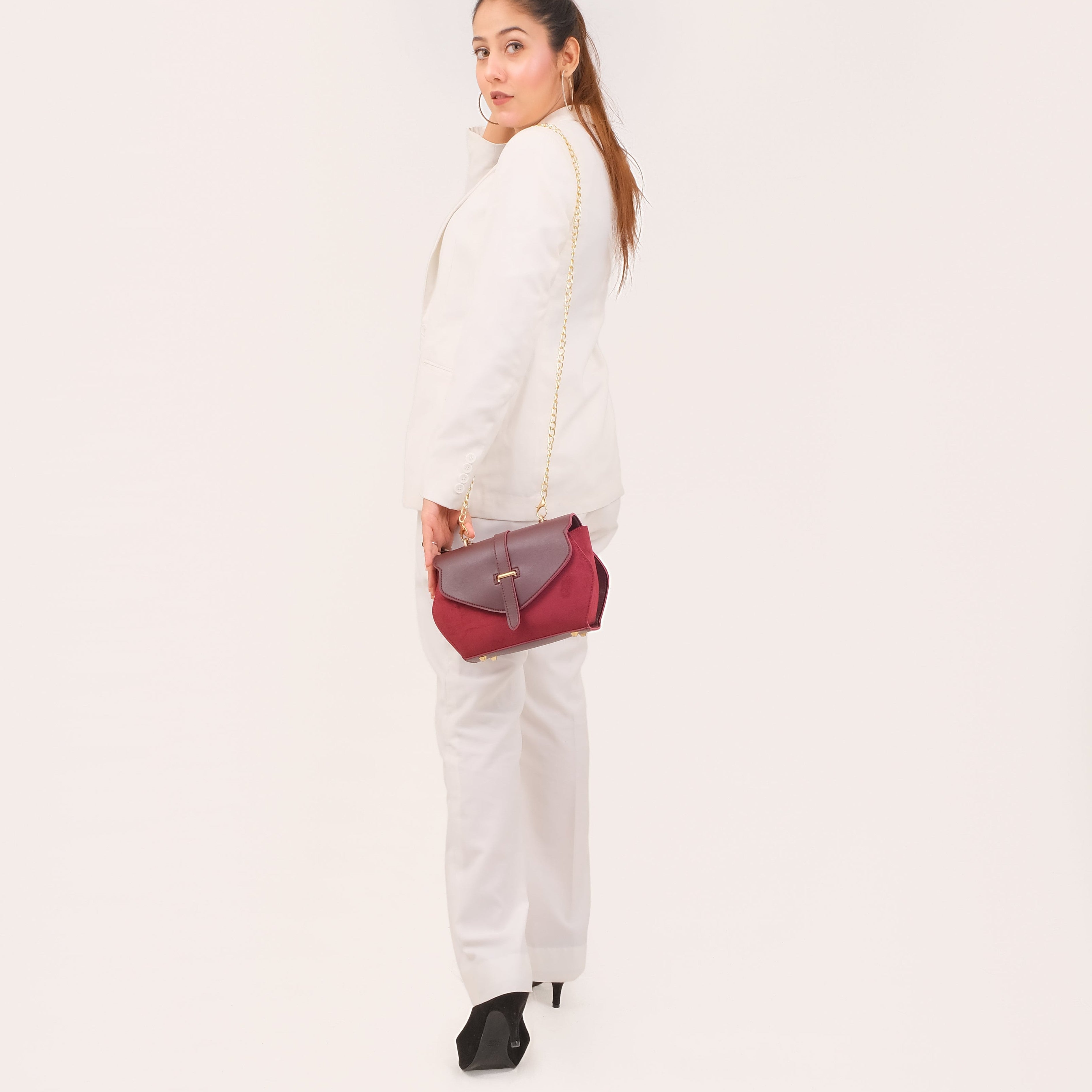 Burgundy top-handle hexagon bag
