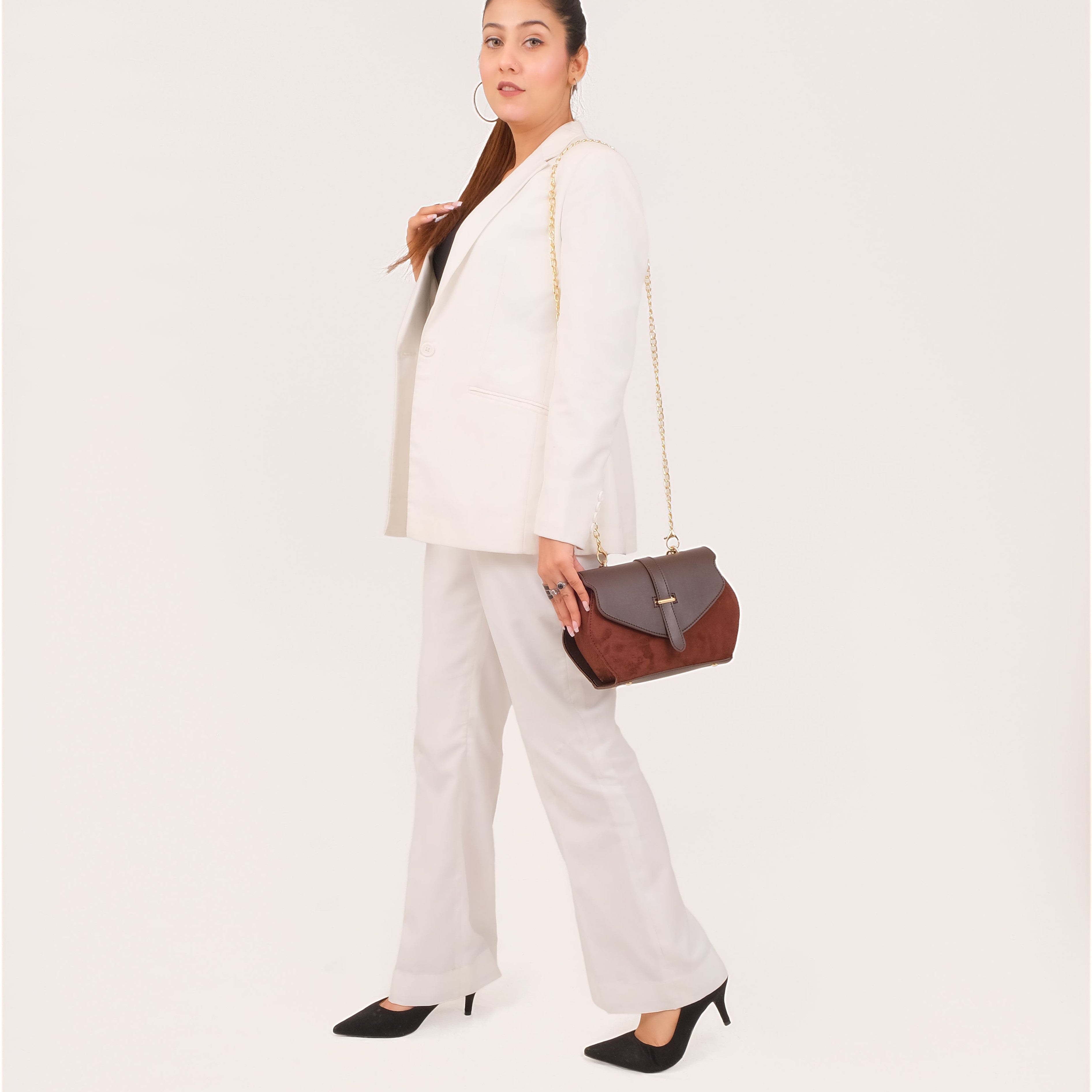 Dark brown top-handle hexagon bag