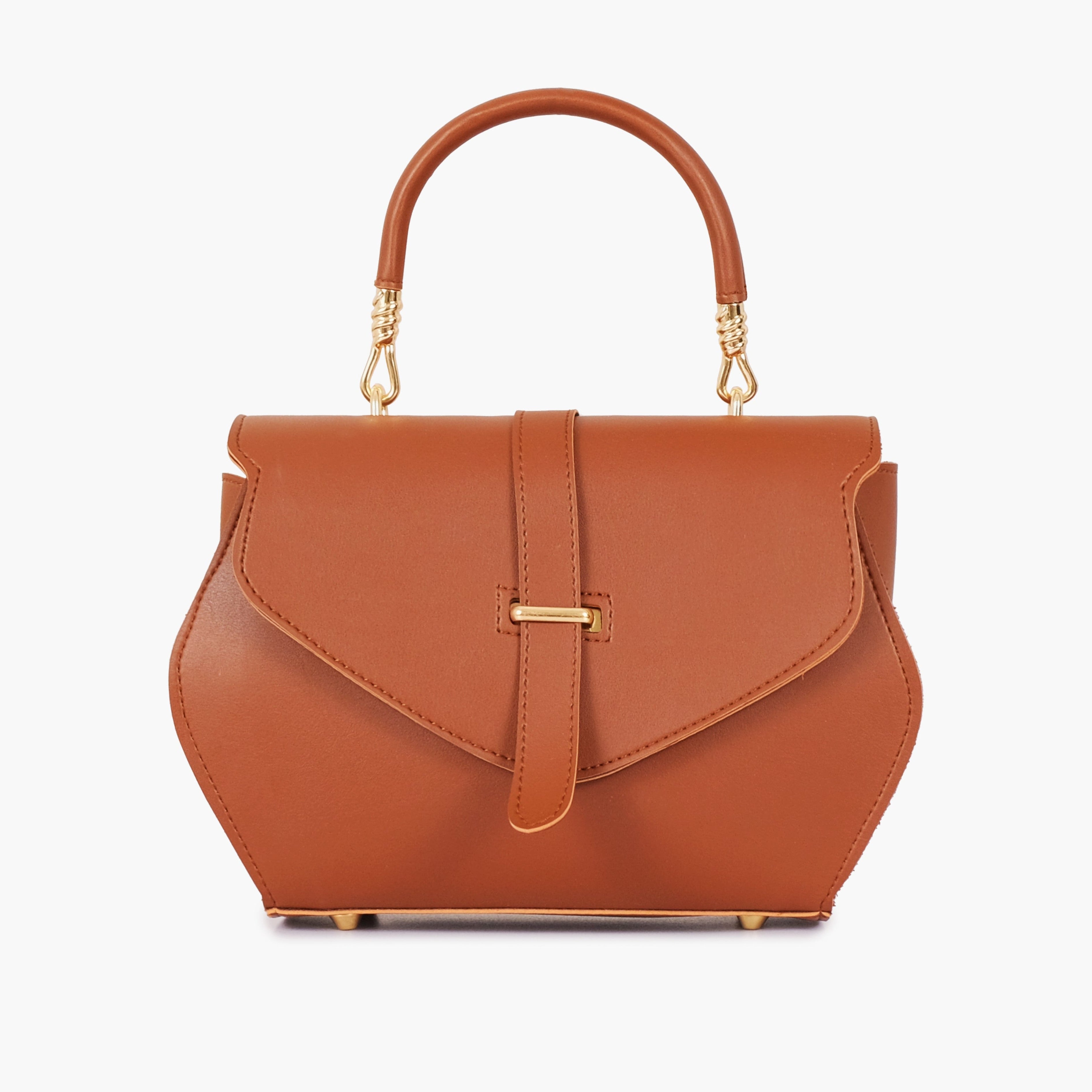 Brown top-handle hexagon bag