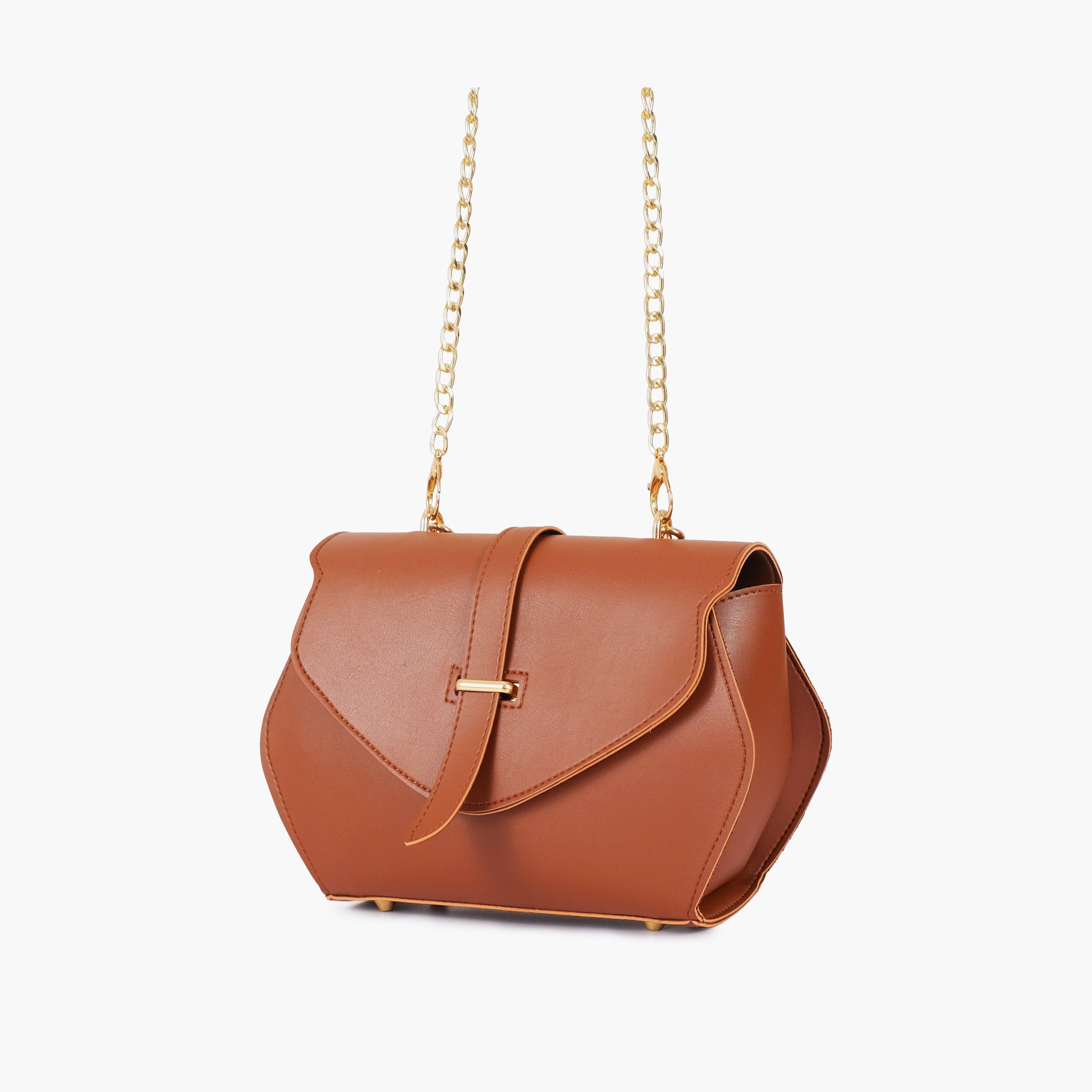 Brown top-handle hexagon bag