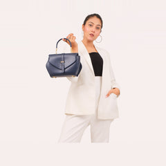 Blue top-handle hexagon bag