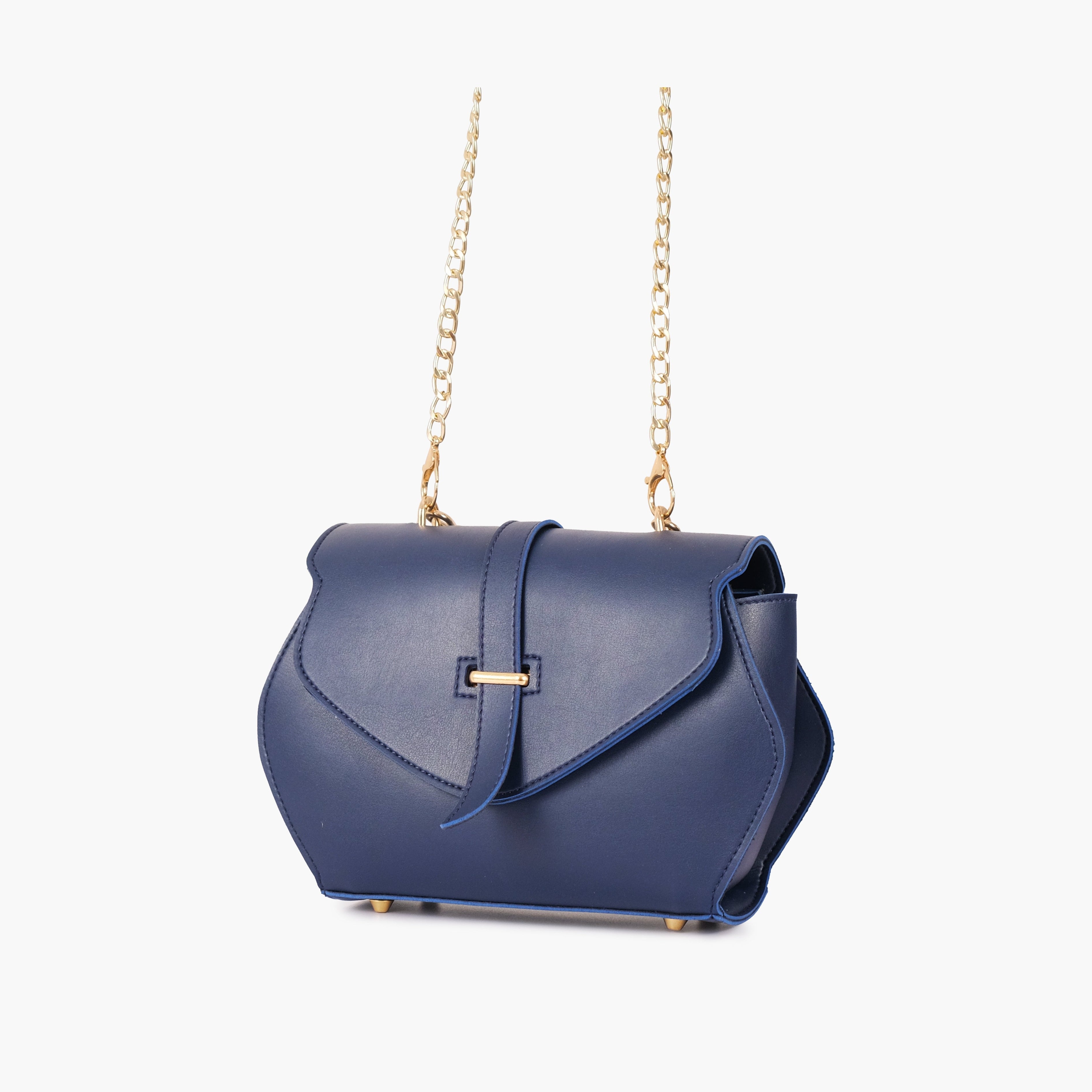 Blue top-handle hexagon bag