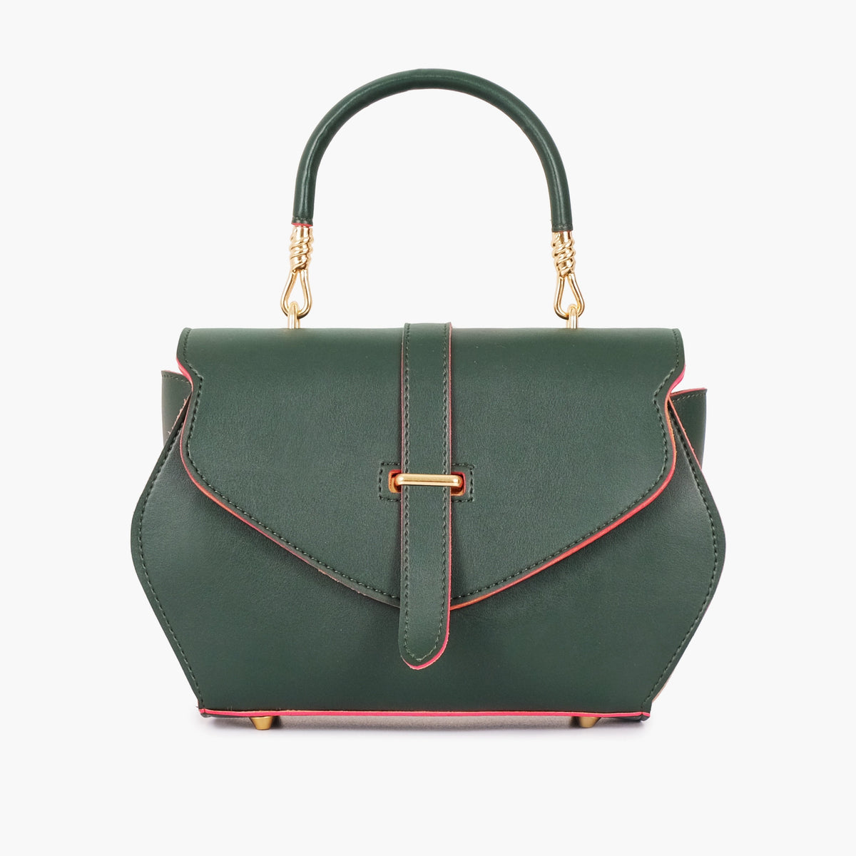 Army green top-handle hexagon bag