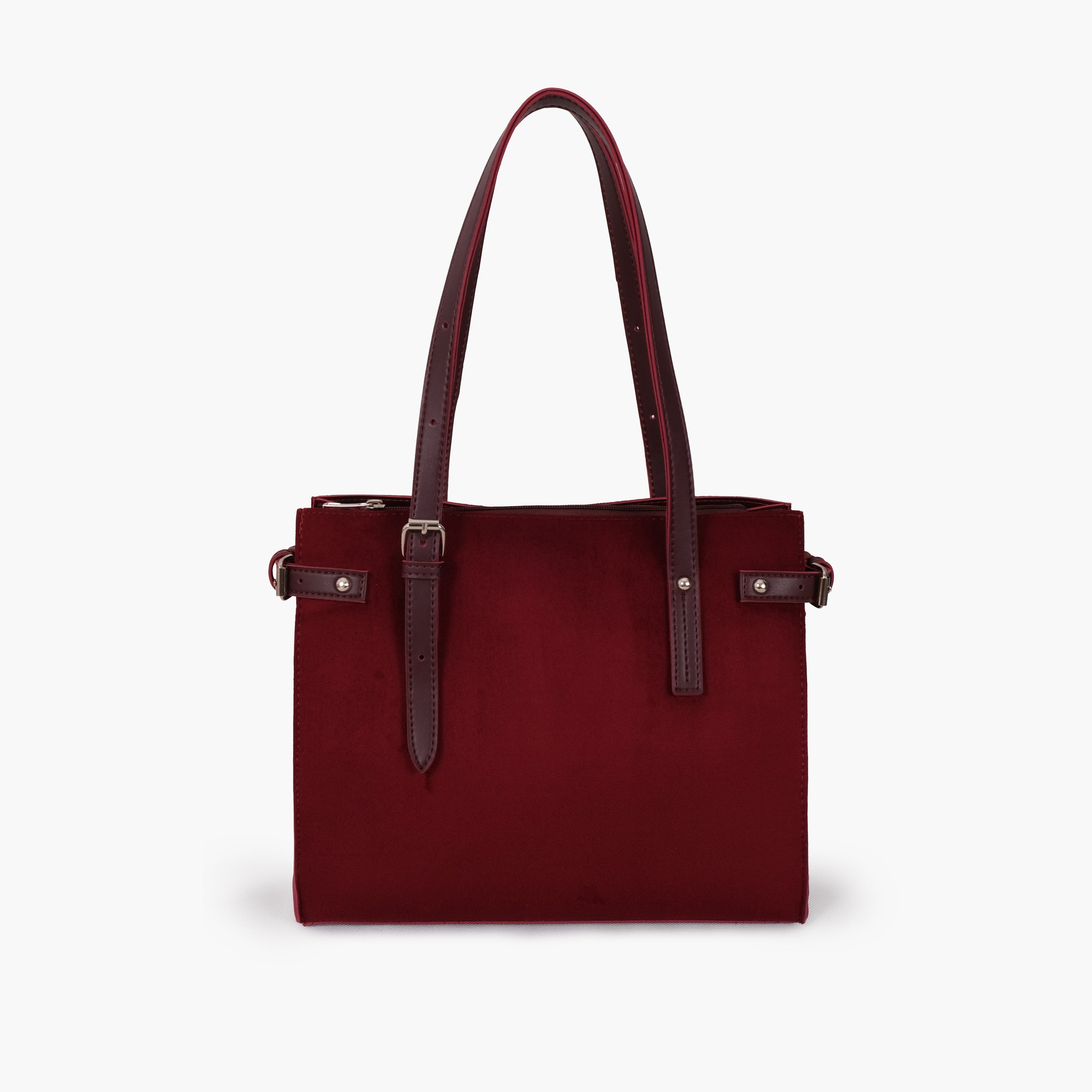 Burgundy suede satchel tote bag