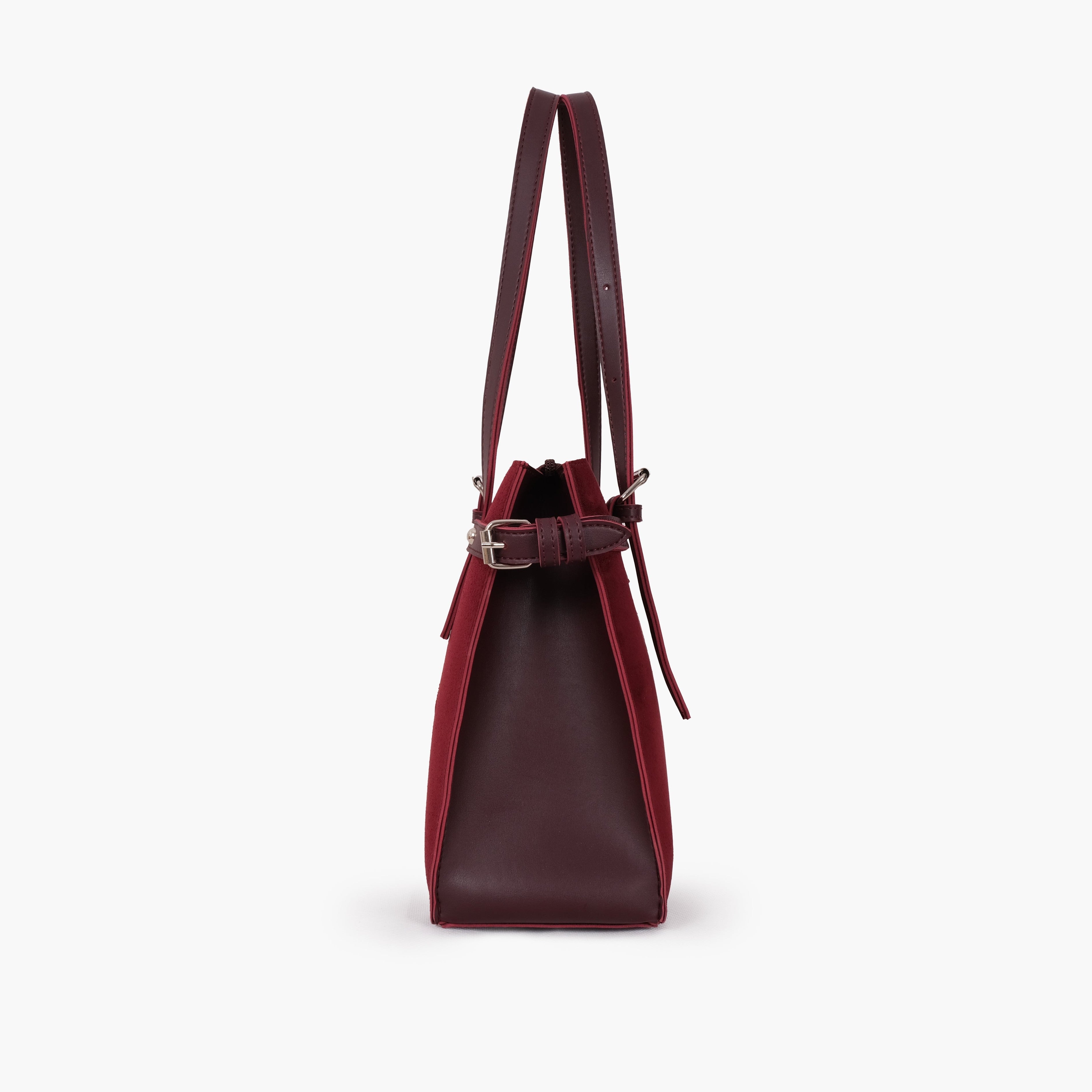 Burgundy suede satchel tote bag