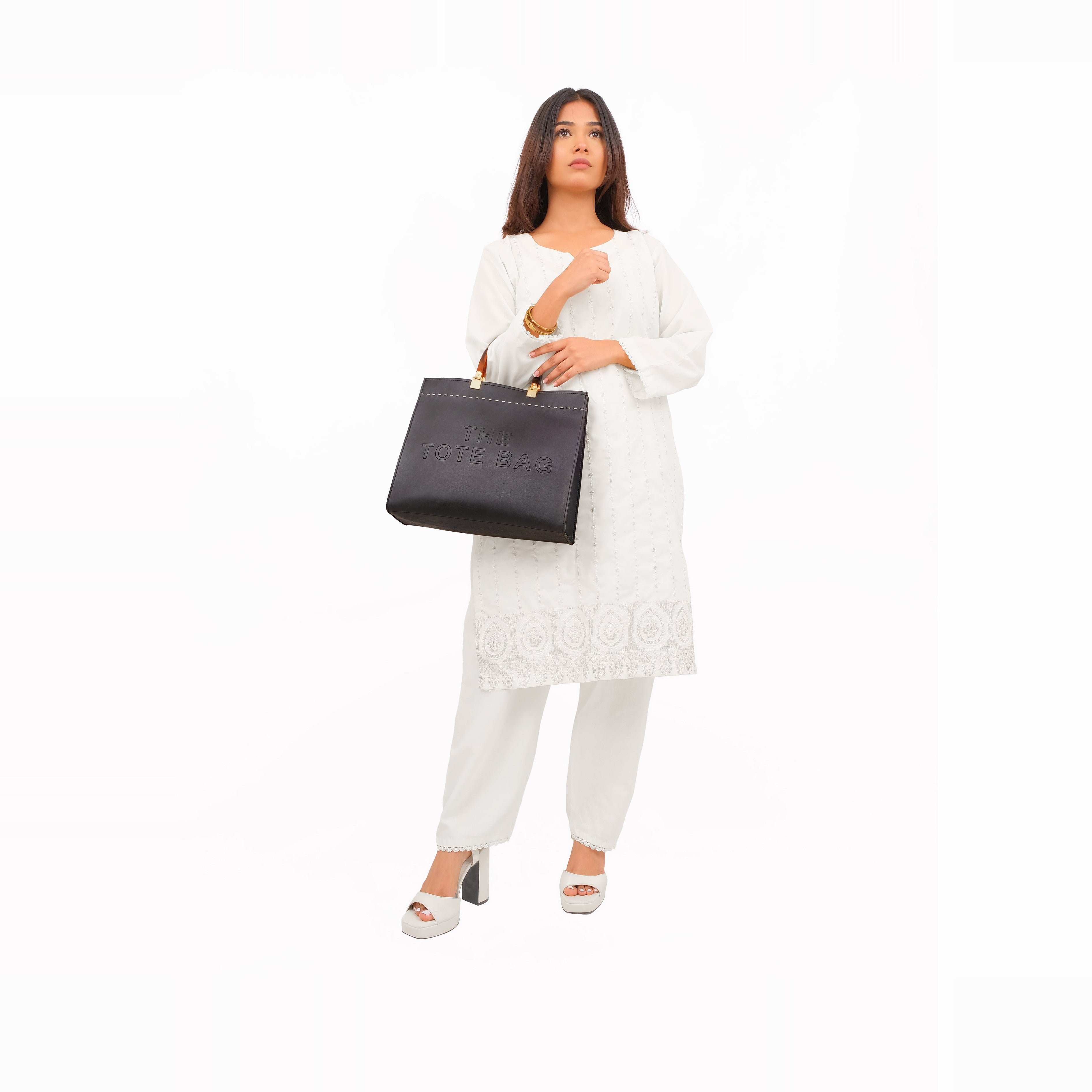 Black signature tote bag