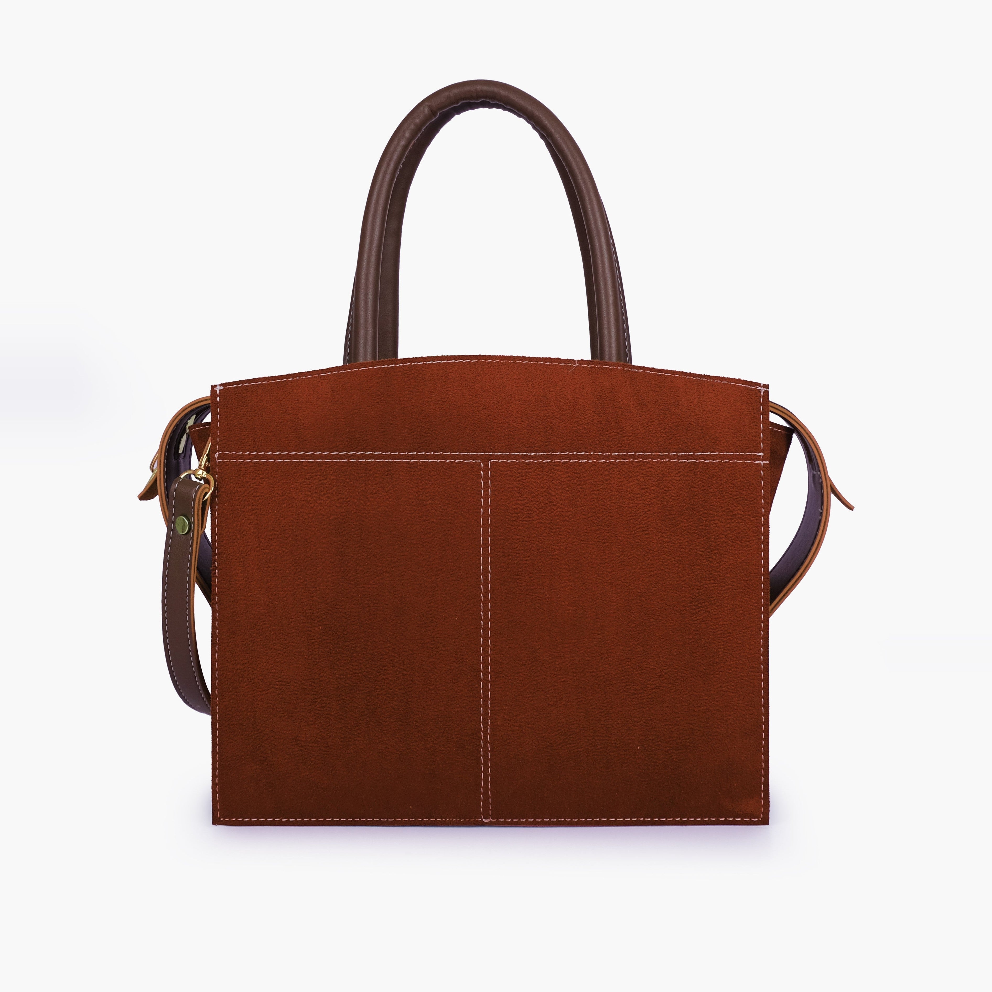 Dark brown suede trapeze top-handle bag